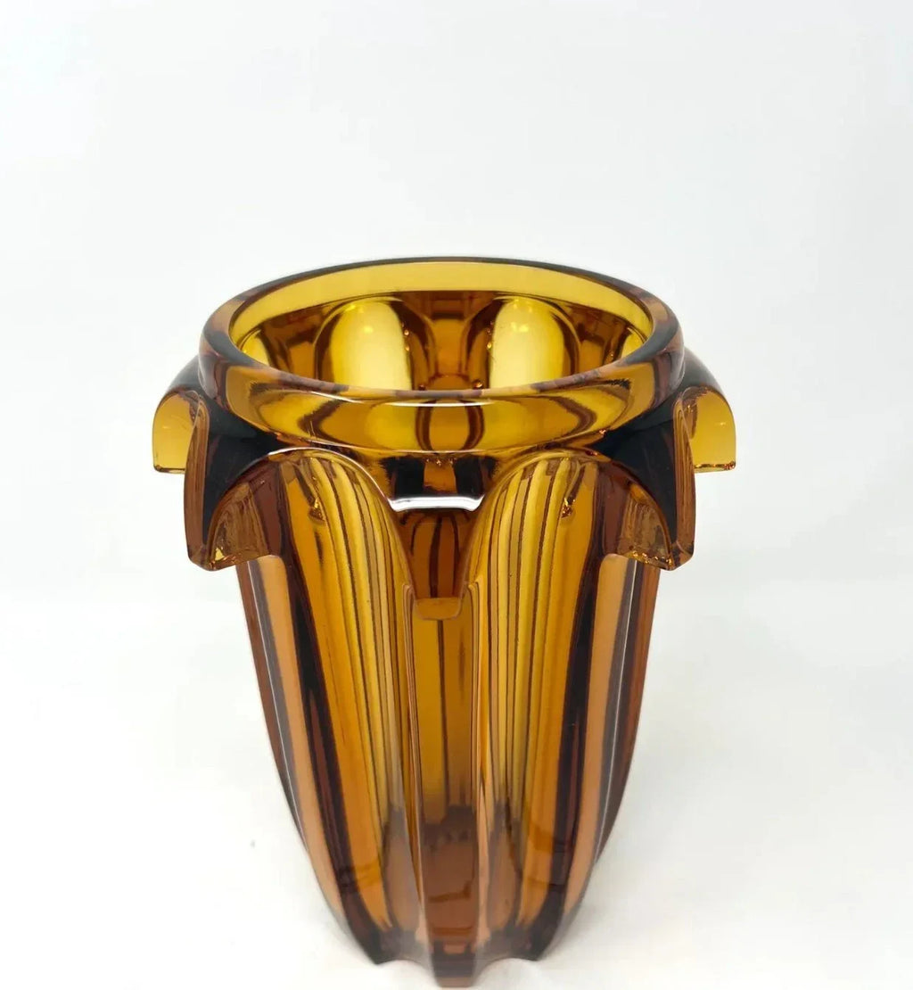 1930s Art Deco Amber Glass Vase by Rudolf Schrötter for Moser - Fox & Wedge