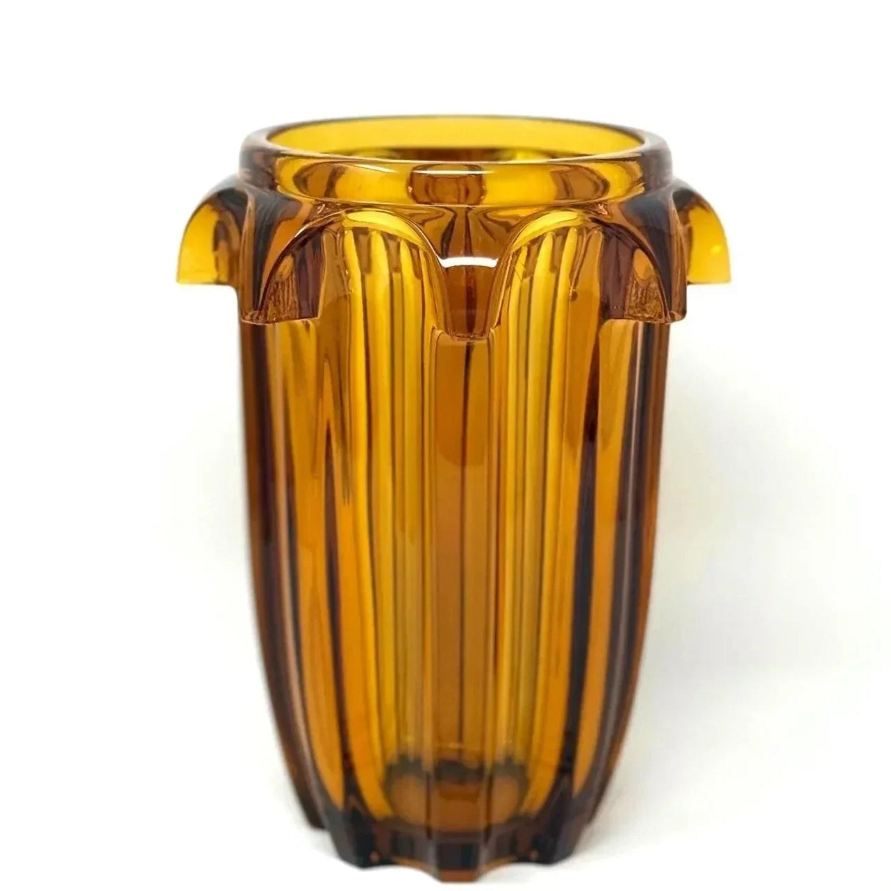 1930s Art Deco Amber Glass Vase by Rudolf Schrötter for Moser - Fox & Wedge