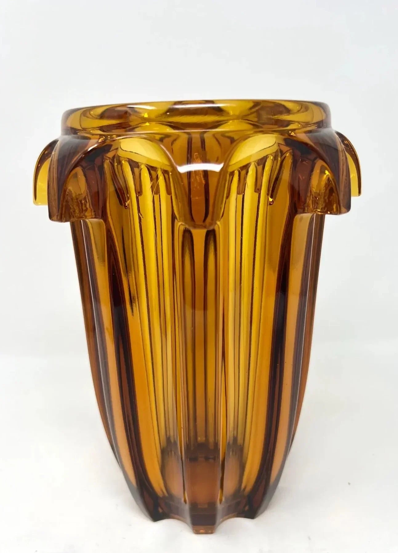 1930s Art Deco Amber Glass Vase by Rudolf Schrötter for Moser - Fox & Wedge
