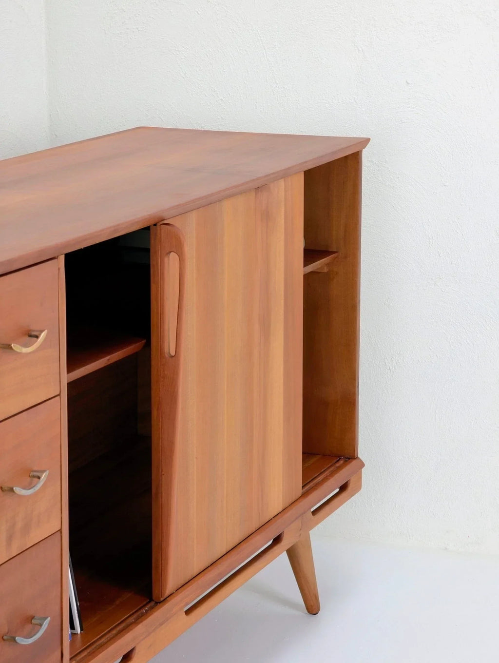 1950s Tasmanian myrtle sideboard with drawers and sliding door, mid-century furniture
