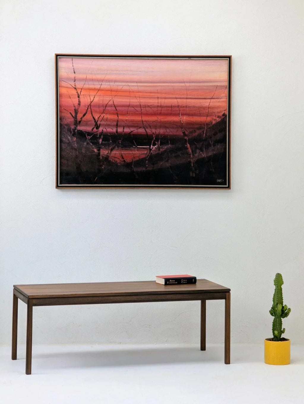 1960s Formplan coffee table by William Latchford Sons, wooden, with books, cactus, and painting