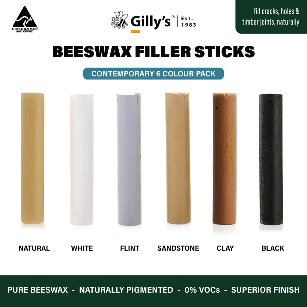 Gilly's beeswax filler sticks contemporary 6 color pack, natural to black, for timber repair