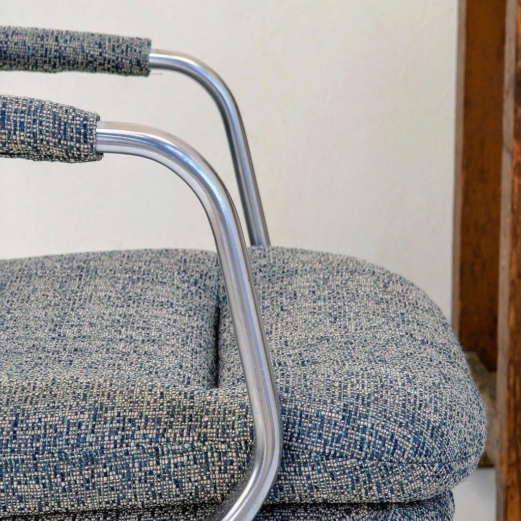 80s executive swivel armchair with textured wool upholstery and chrome armrests