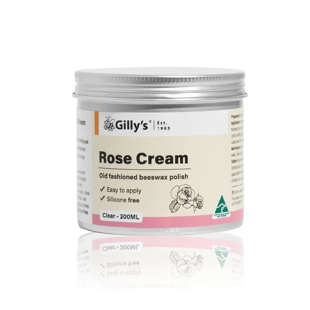 Gilly's Rose Cream old fashioned beeswax polish 200ML tin with rose artwork