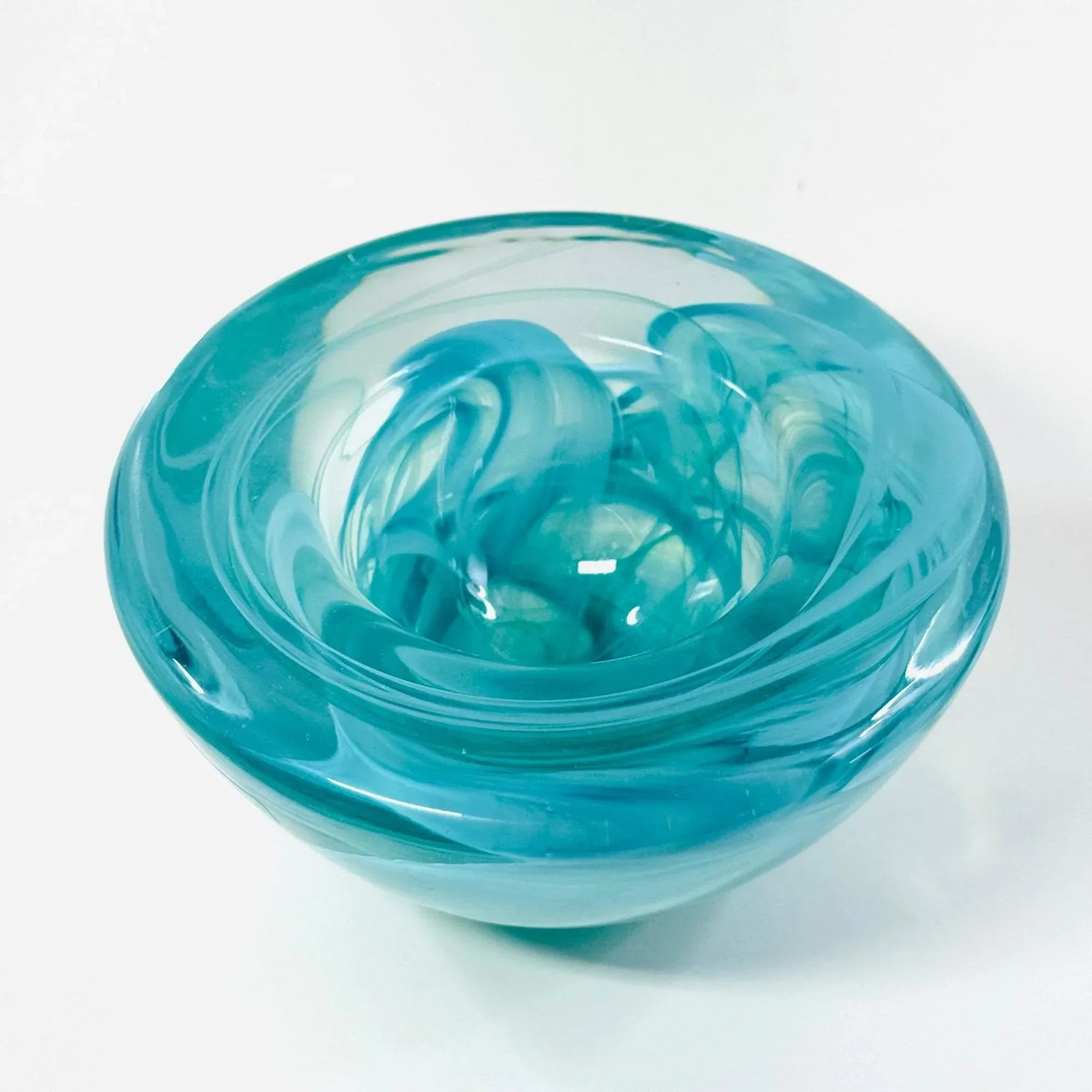Anna Ehrner "Atoll" Swirl Art Glass Bowl for Kosta Boda in Mesmerizing Blue - Fox & Wedge