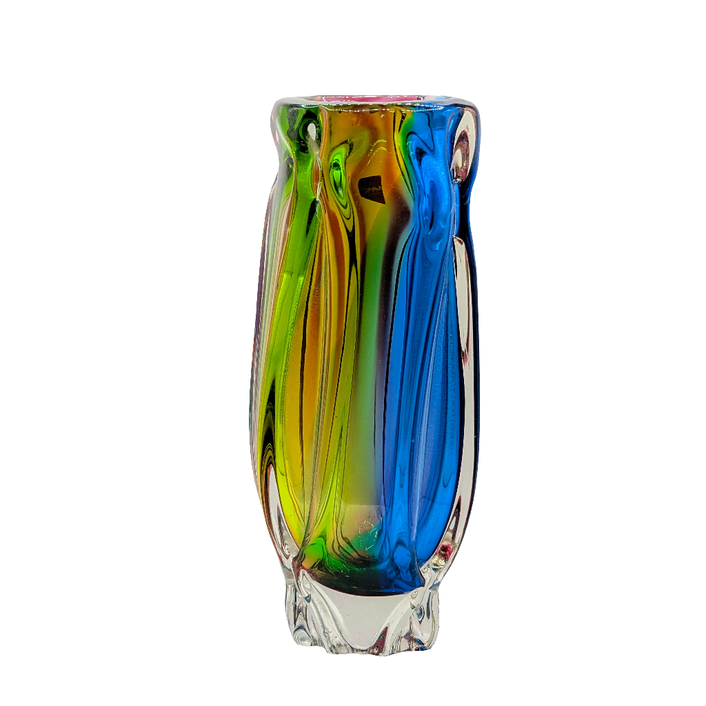 Rare Iwatsu Rainbow Art Glass Vase |  Osaka, Japan | c1965