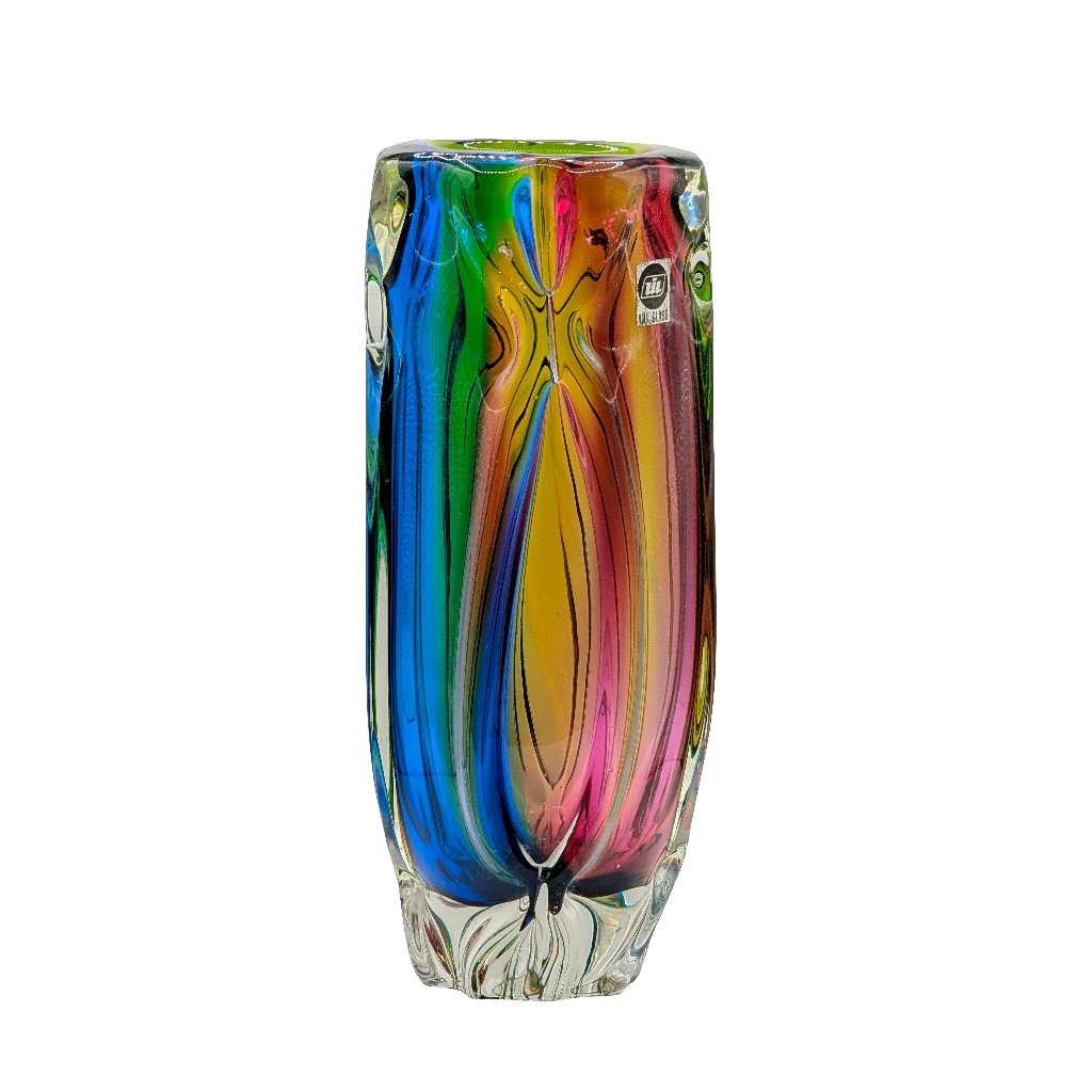Rare Iwatsu Rainbow Art Glass Vase |  Osaka, Japan | c1965