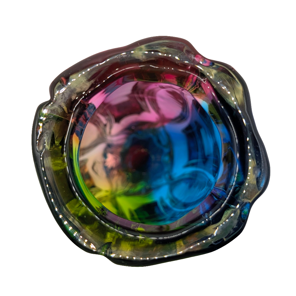 Rare Iwatsu Rainbow Art Glass Vase |  Osaka, Japan | c1965