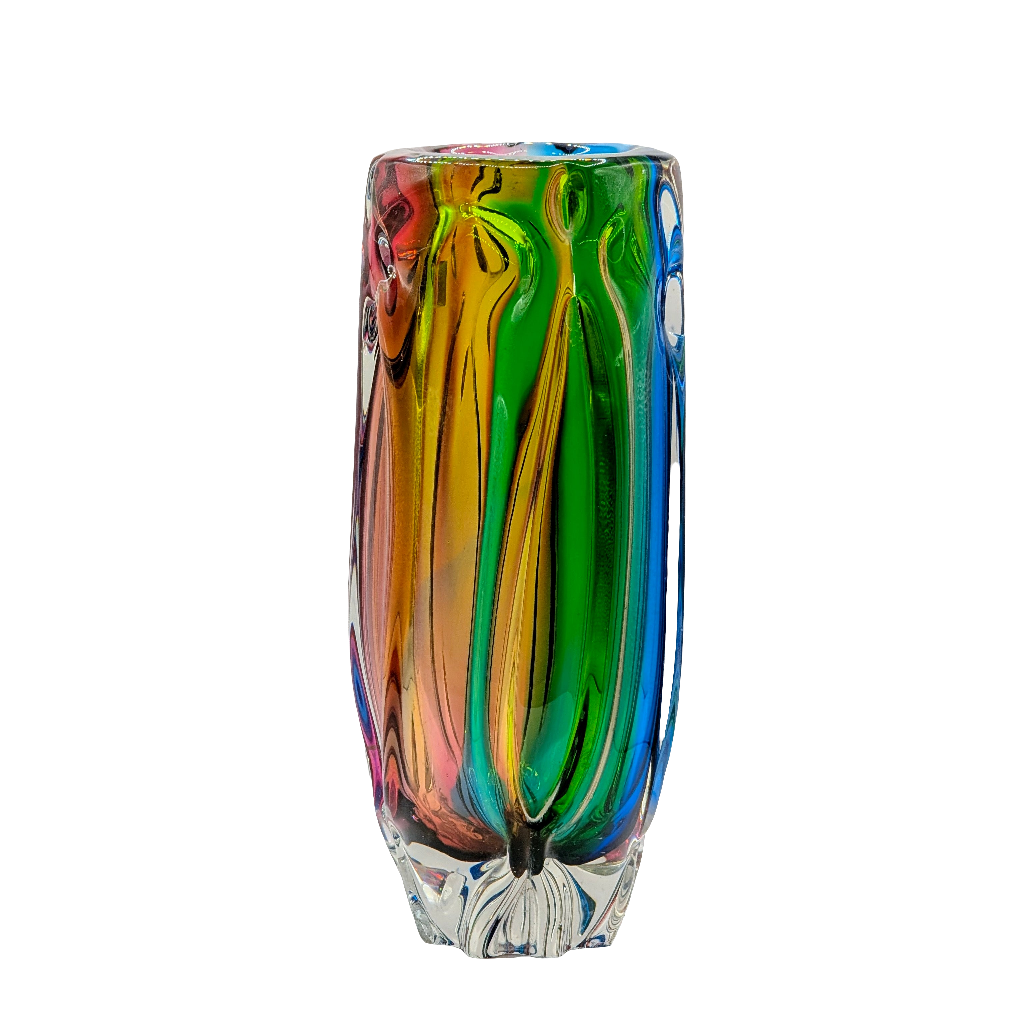 Rare Iwatsu Rainbow Art Glass Vase |  Osaka, Japan | c1965