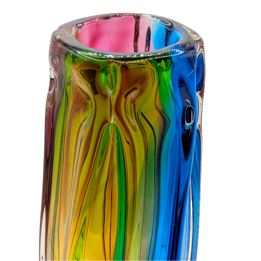 Rare Iwatsu Rainbow Art Glass Vase |  Osaka, Japan | c1965