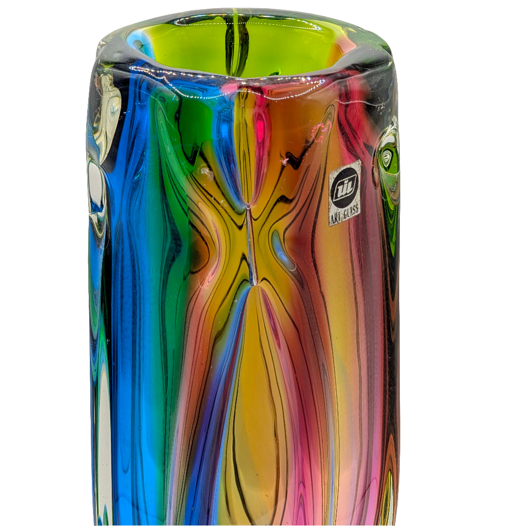 Rare Iwatsu Rainbow Art Glass Vase |  Osaka, Japan | c1965