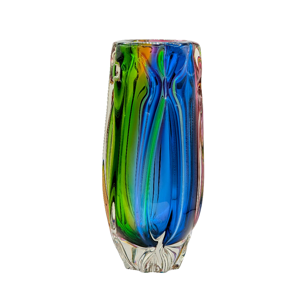 Rare Iwatsu Rainbow Art Glass Vase |  Osaka, Japan | c1965