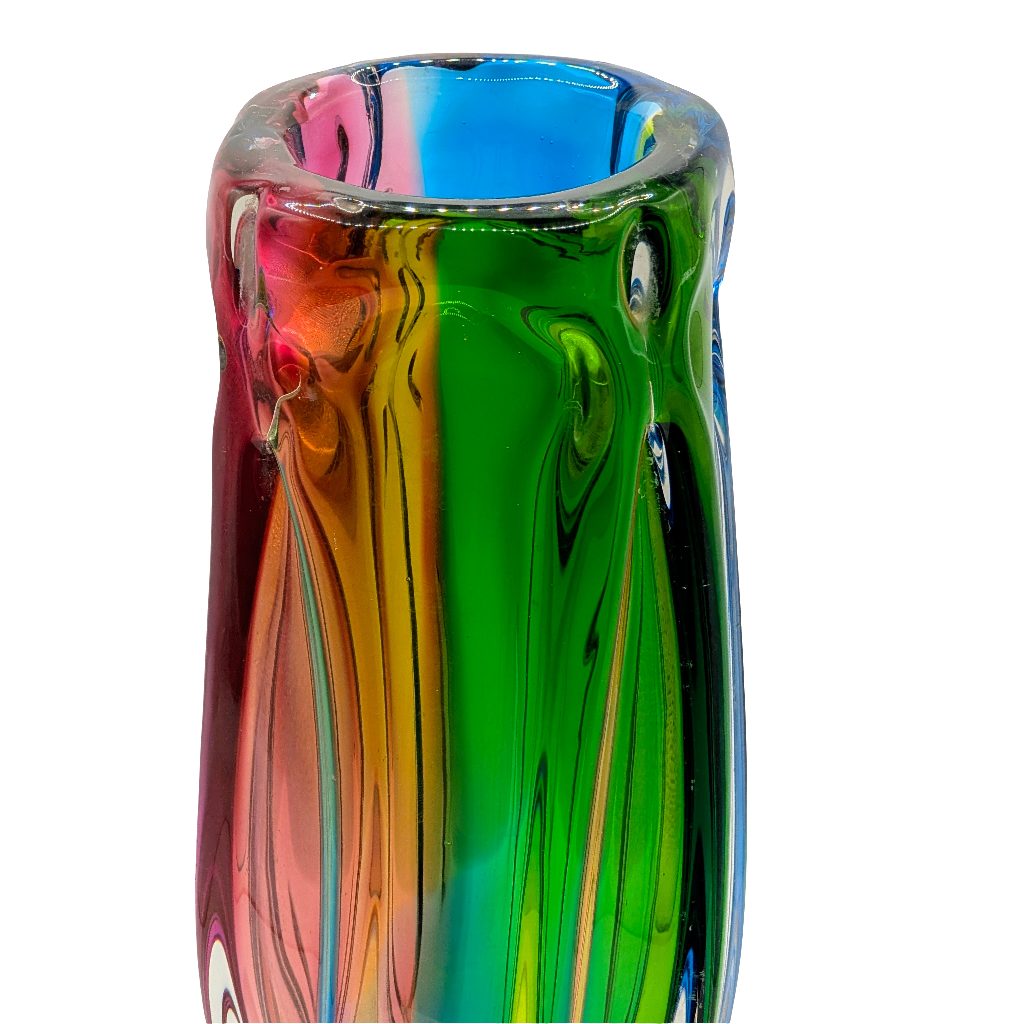 Rare Iwatsu Rainbow Art Glass Vase |  Osaka, Japan | c1965