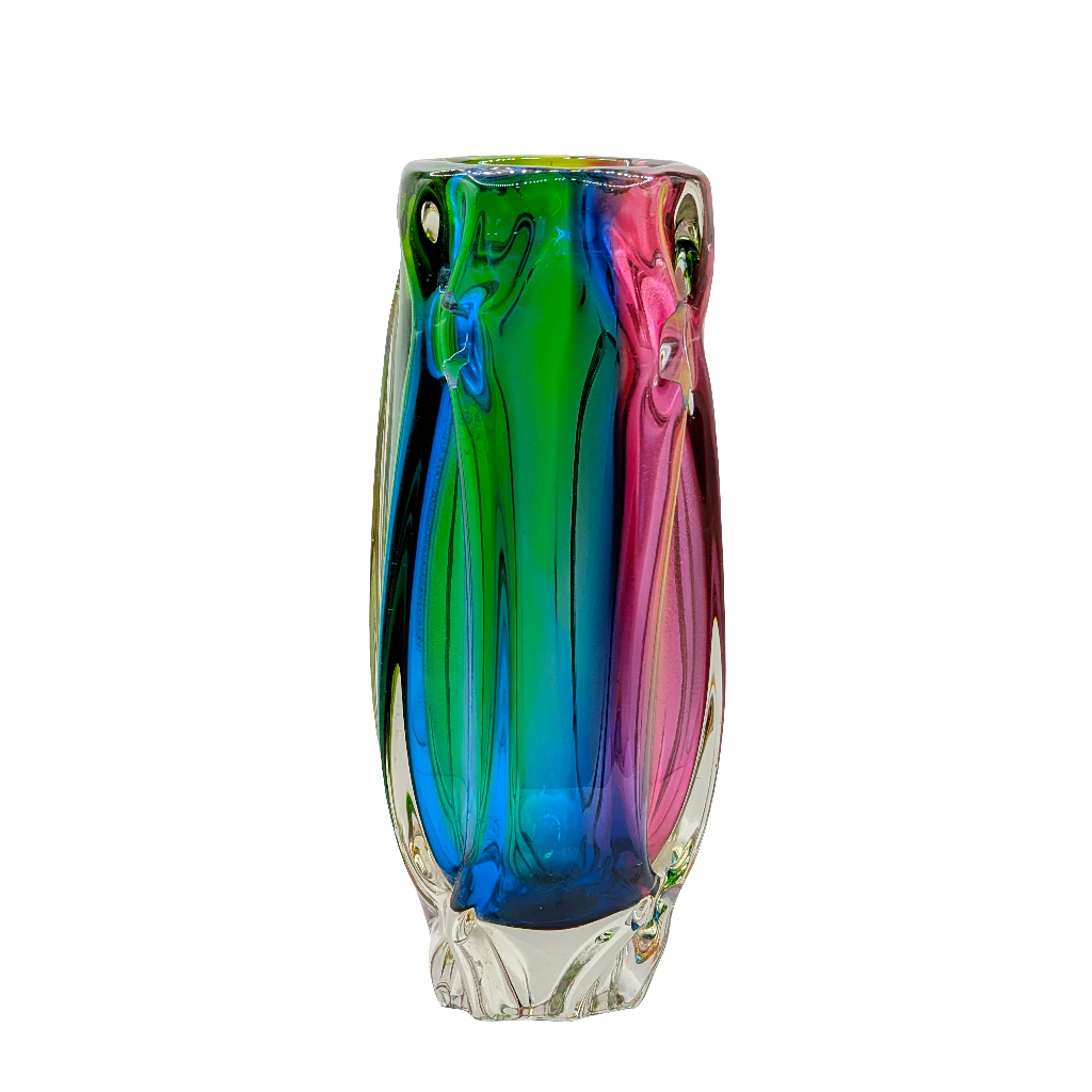 Rare Iwatsu Rainbow Art Glass Vase |  Osaka, Japan | c1965