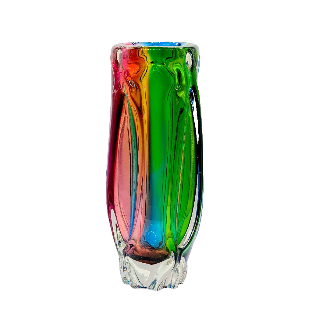 Rare Iwatsu Rainbow Art Glass Vase |  Osaka, Japan | c1965