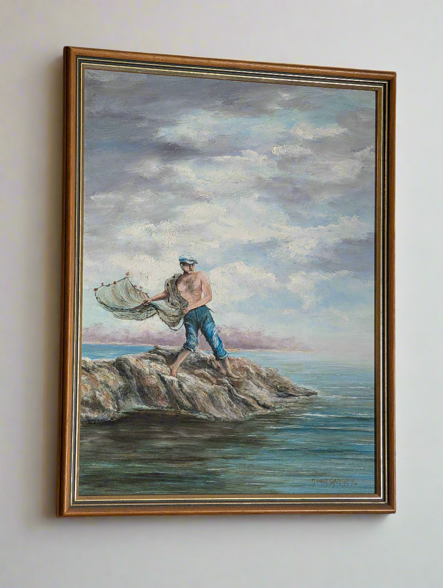 Vintage Seascape Oil Painting | The Lone Fisherman