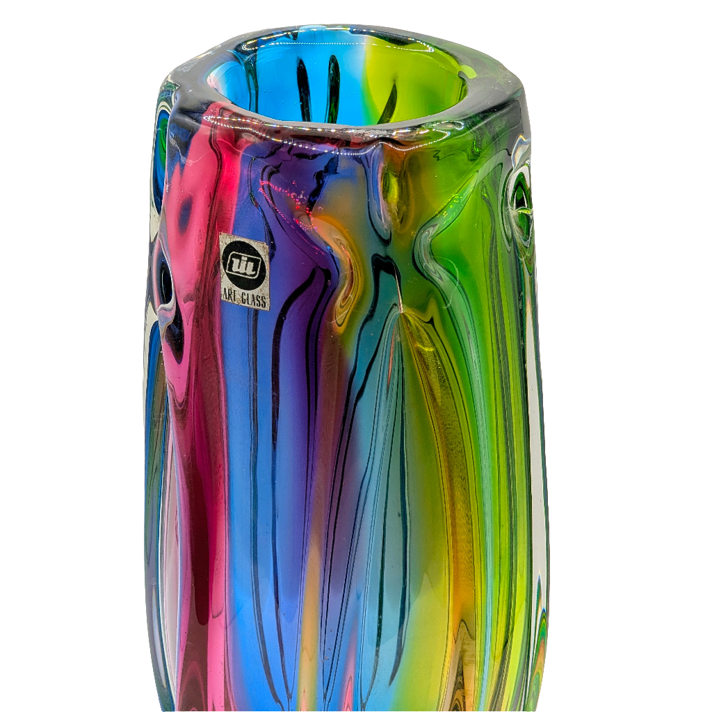 Rare Iwatsu Rainbow Art Glass Vase |  Osaka, Japan | c1965
