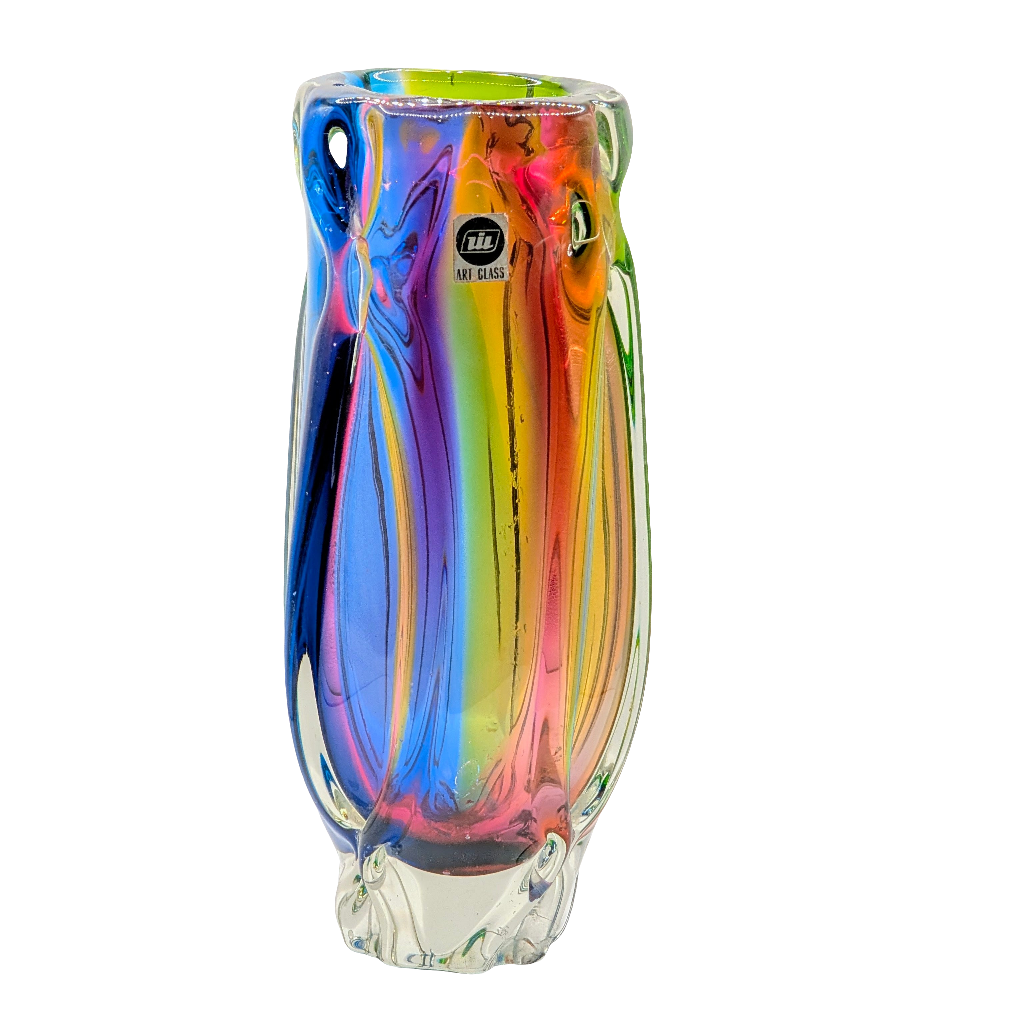 Rare Iwatsu Rainbow Art Glass Vase |  Osaka, Japan | c1965