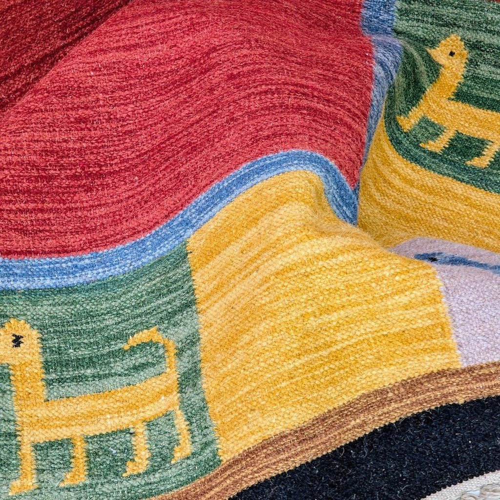 Monumental Vintage Persian Qashqai Gabbeh Rug with Animal Motifs in Madder Red, Circa 1970 - Fox & Wedge