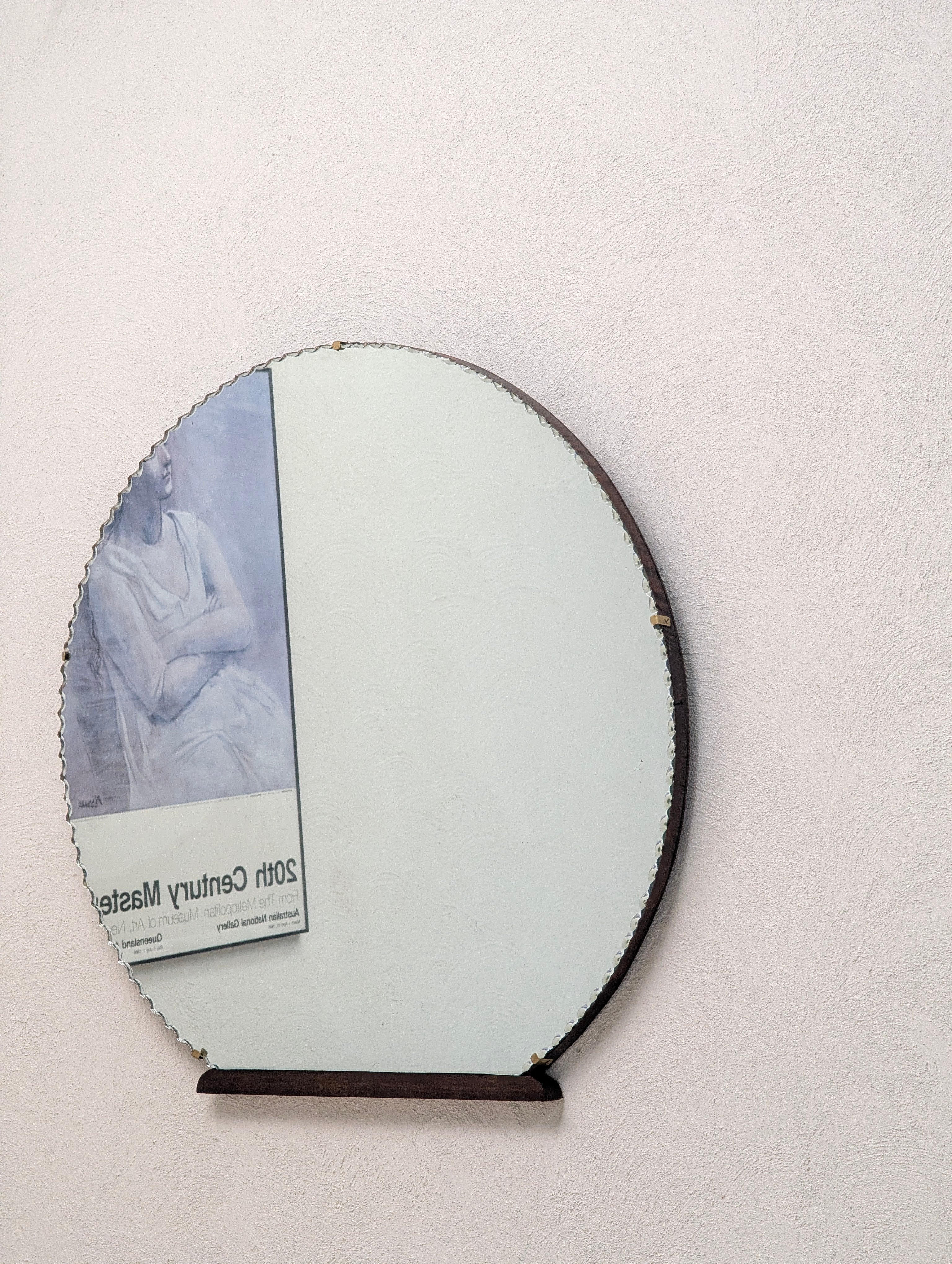 Original Art Deco Bevelled Wall Mirror | Scalloped Cloud Edge