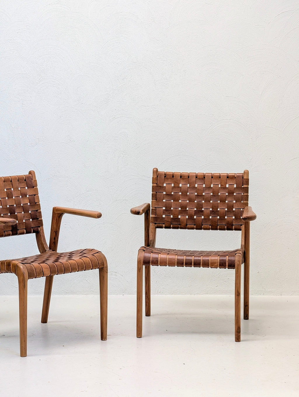 Pair of Vintage Woven Saddle Leather Armchairs