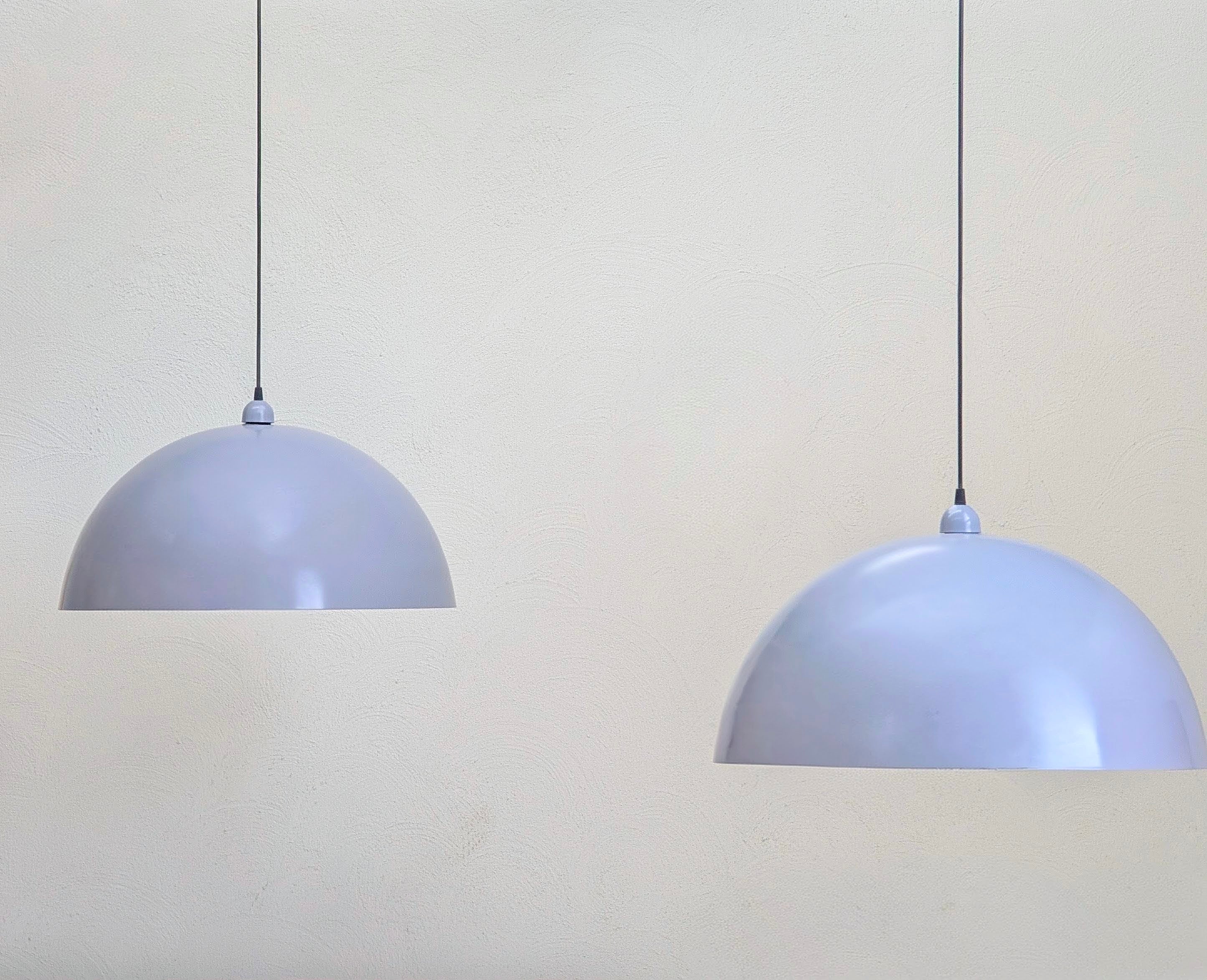 Oversized 62cm Spun Metal Pendant Lights – Dove Grey Enamel (Circa 1980s)