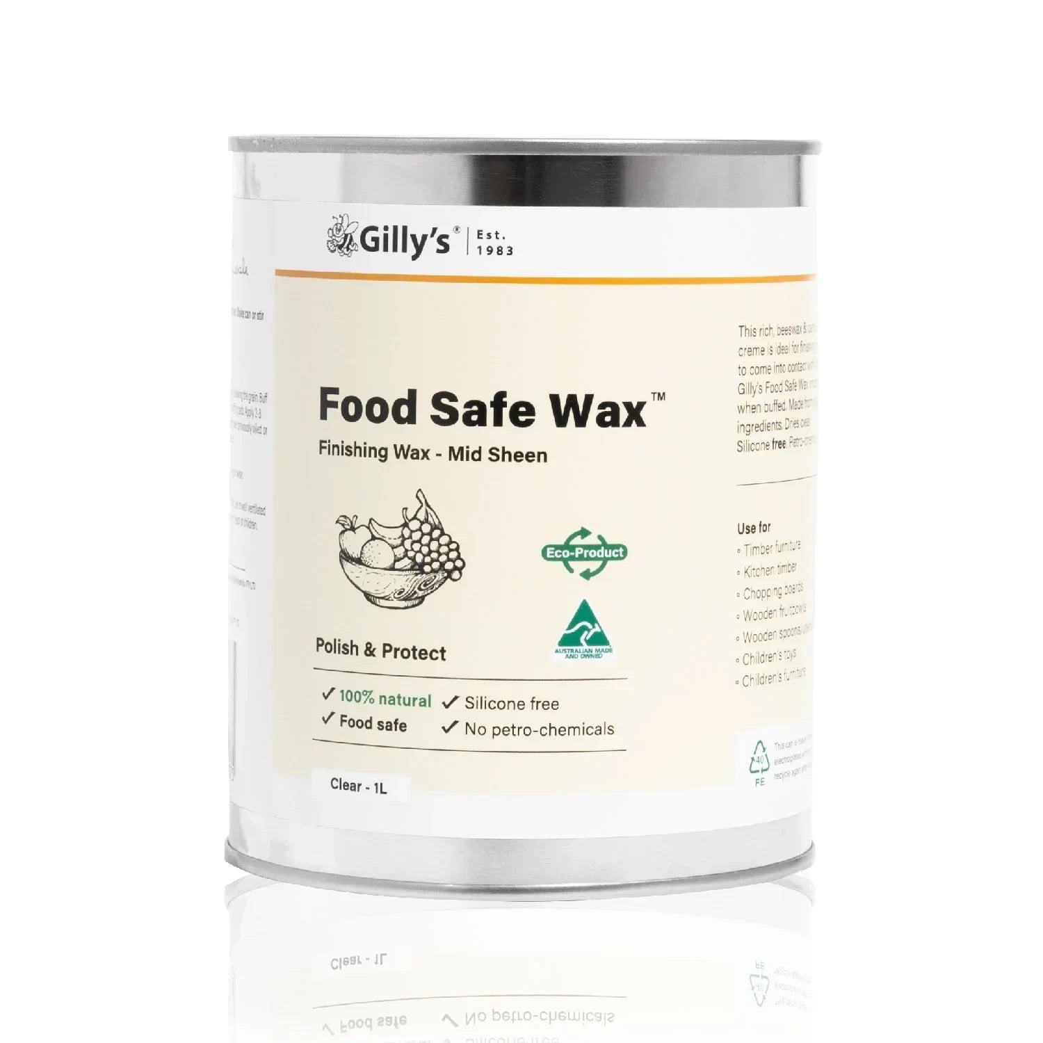 Gilly's Food Safe Wax can, 1L, finishing wax for timber, kitchen and wooden surfaces