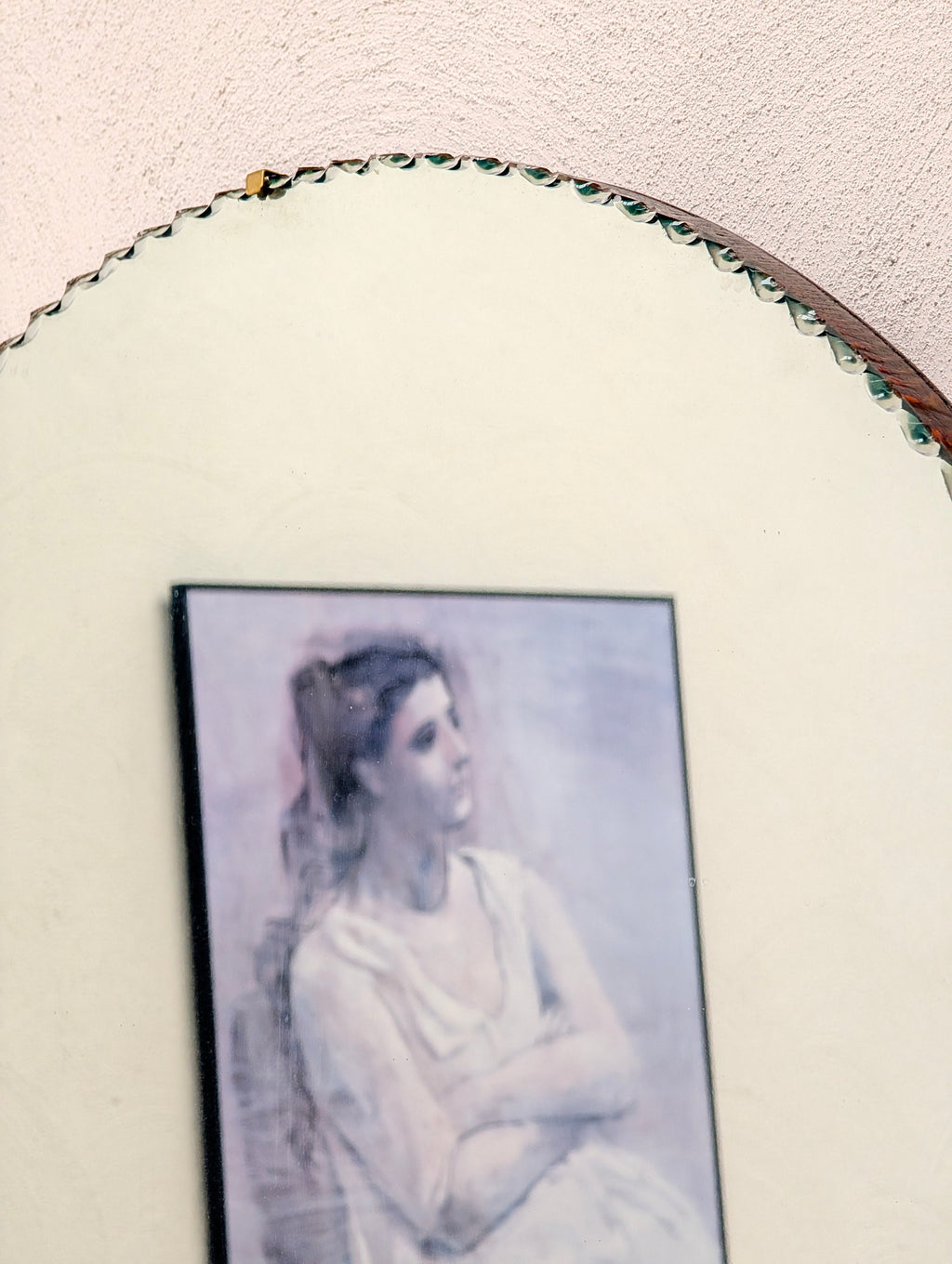 Original Art Deco Bevelled Wall Mirror | Scalloped Cloud Edge