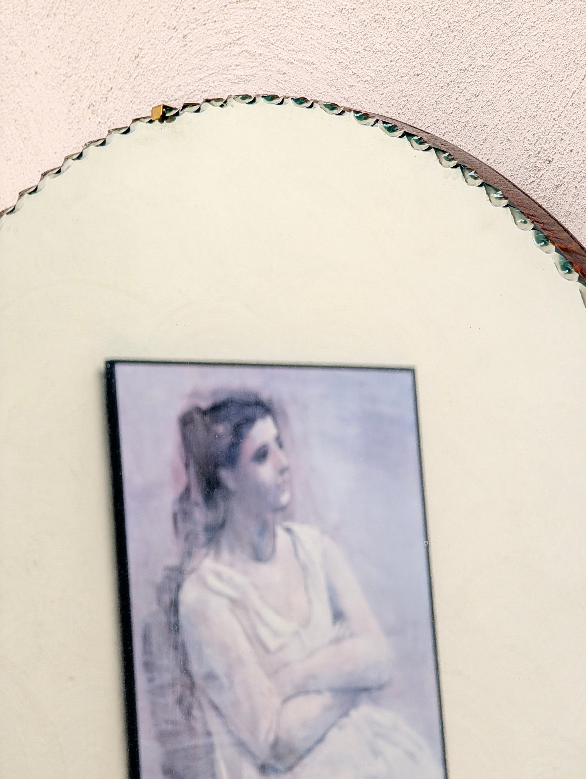 Original Art Deco Bevelled Wall Mirror | Scalloped Cloud Edge