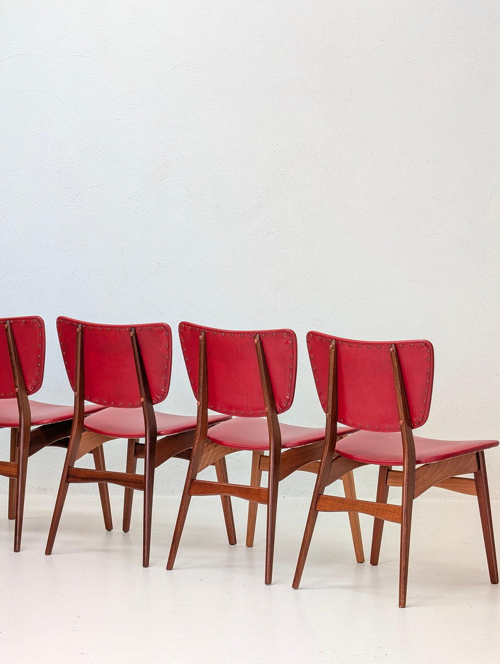 Set of Four Fler Dining Chairs in Original Red Vinyl by Fred Lowen & Ernest Rodeck | c1950s