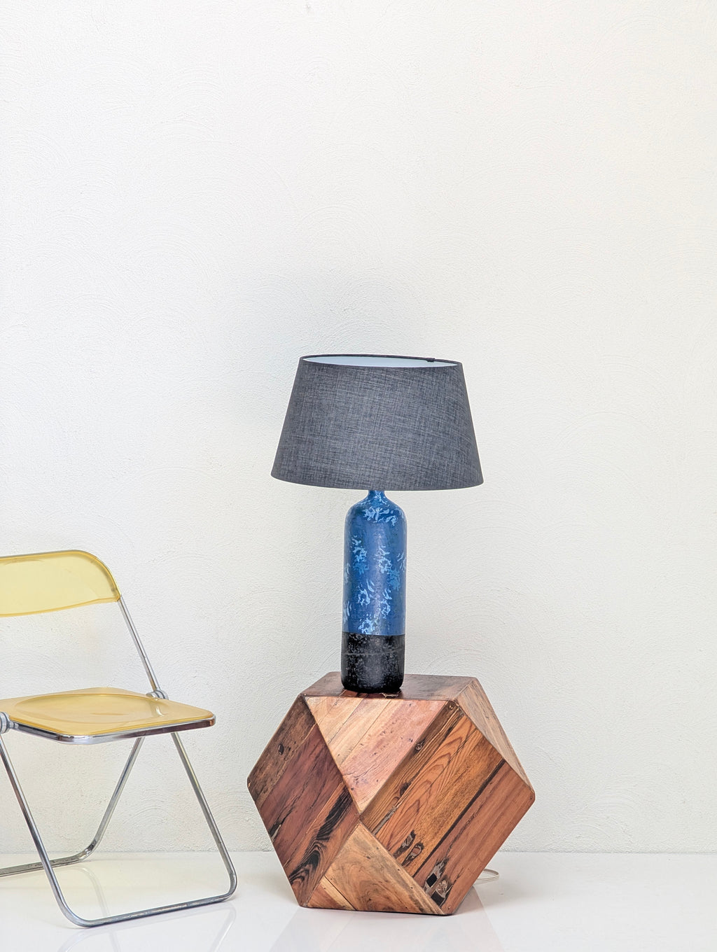 Vintage 1970s Brutalist Cylinder Lamp – Heavy Gauge Steel & Original Blue Glaze