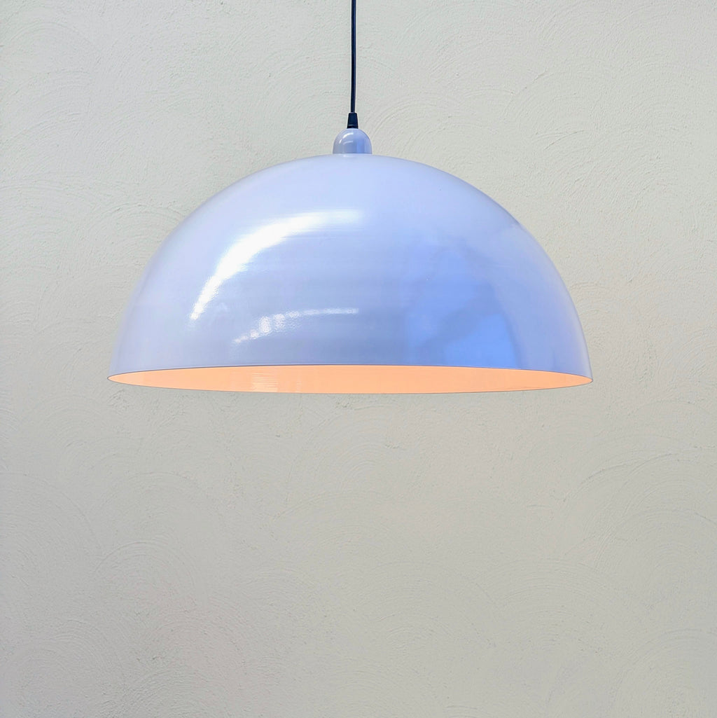 Oversized 62cm Spun Metal Pendant Lights – Dove Grey Enamel (Circa 1980s)