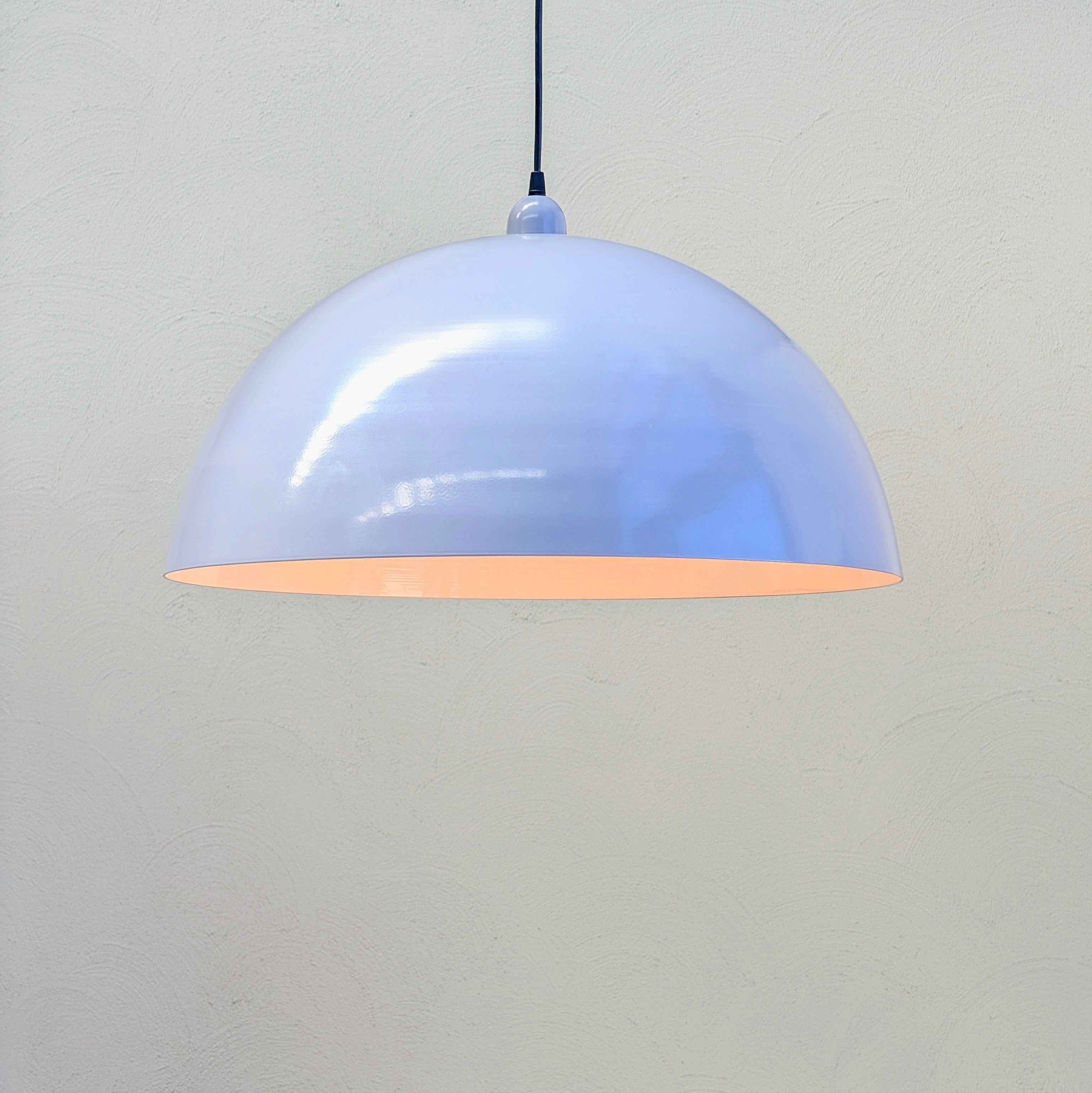 Oversized 62cm Spun Metal Pendant Lights – Dove Grey Enamel (Circa 1980s)