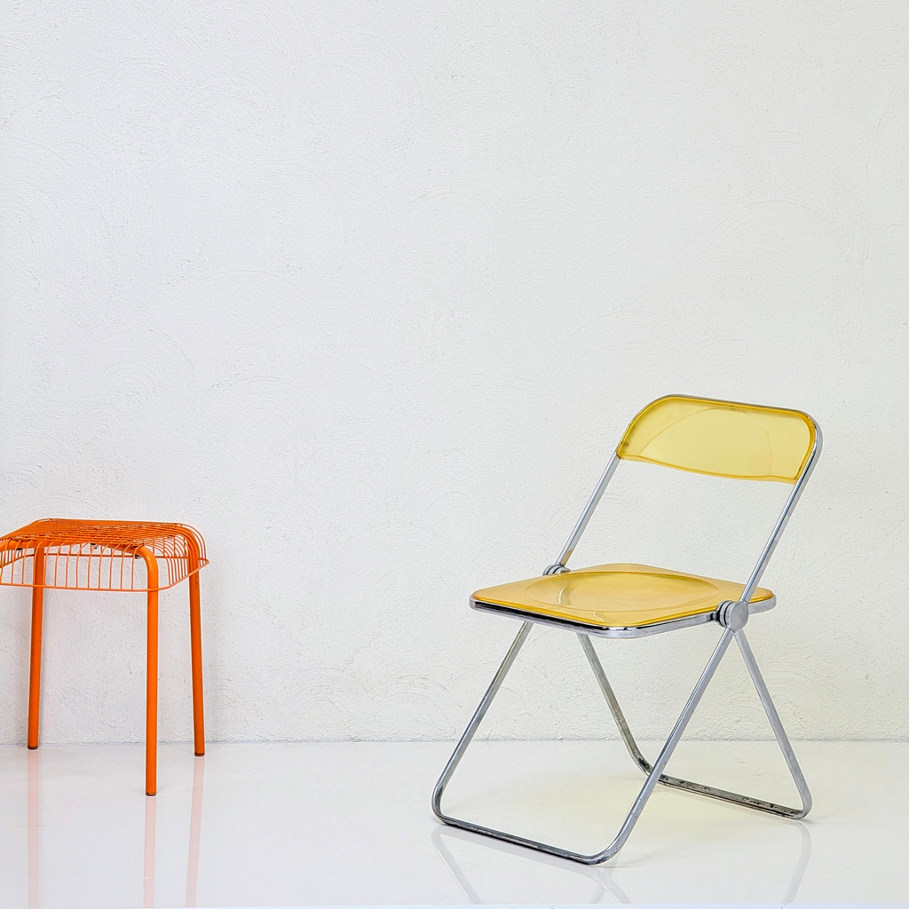 1970s Plia Folding Chair in Transparent Yellow by Giancarlo Piretti for Castelli, Italy