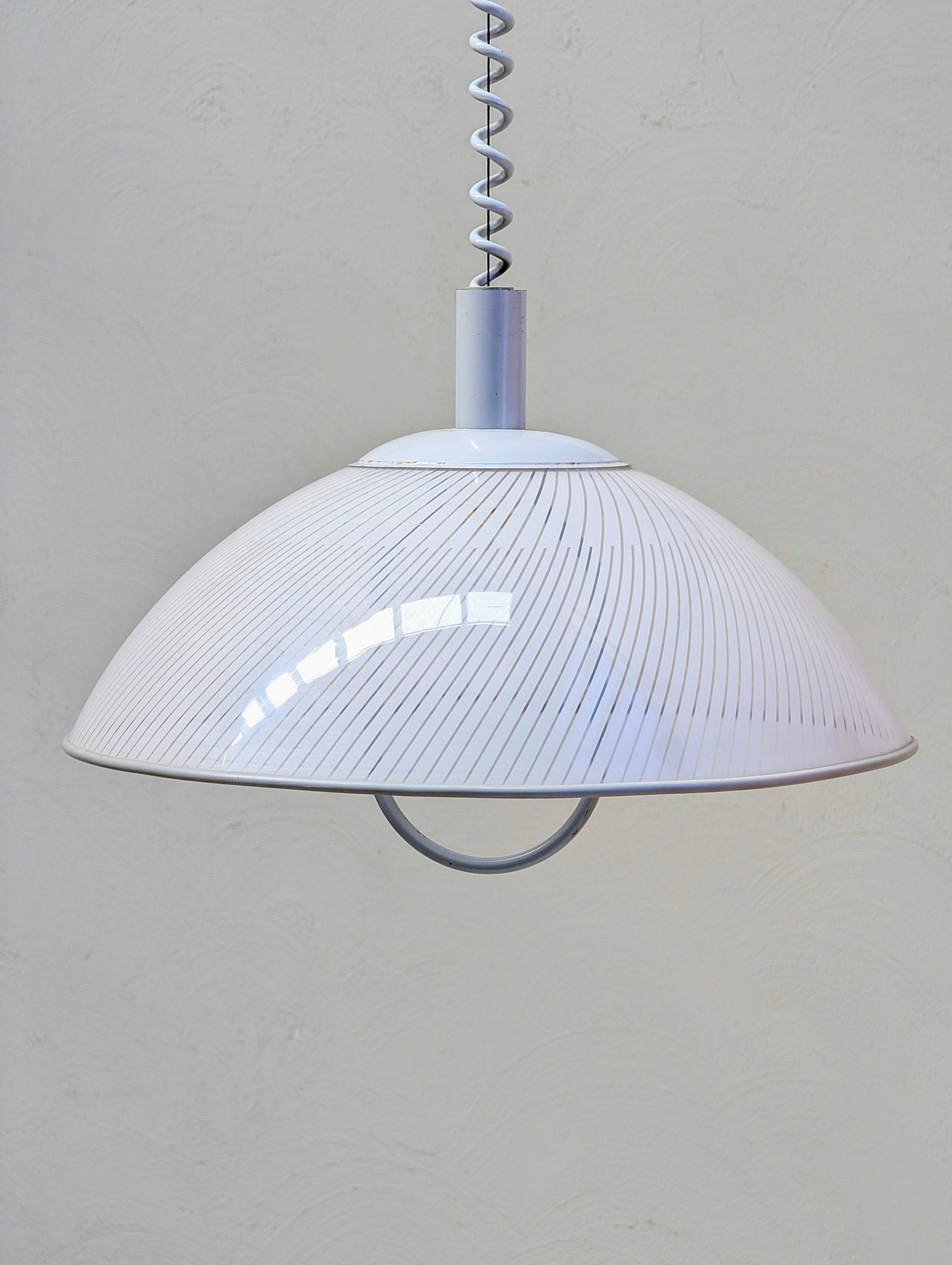 Italian 1980s Optical Plexiglas 'Rise & Fall' Pendant Light