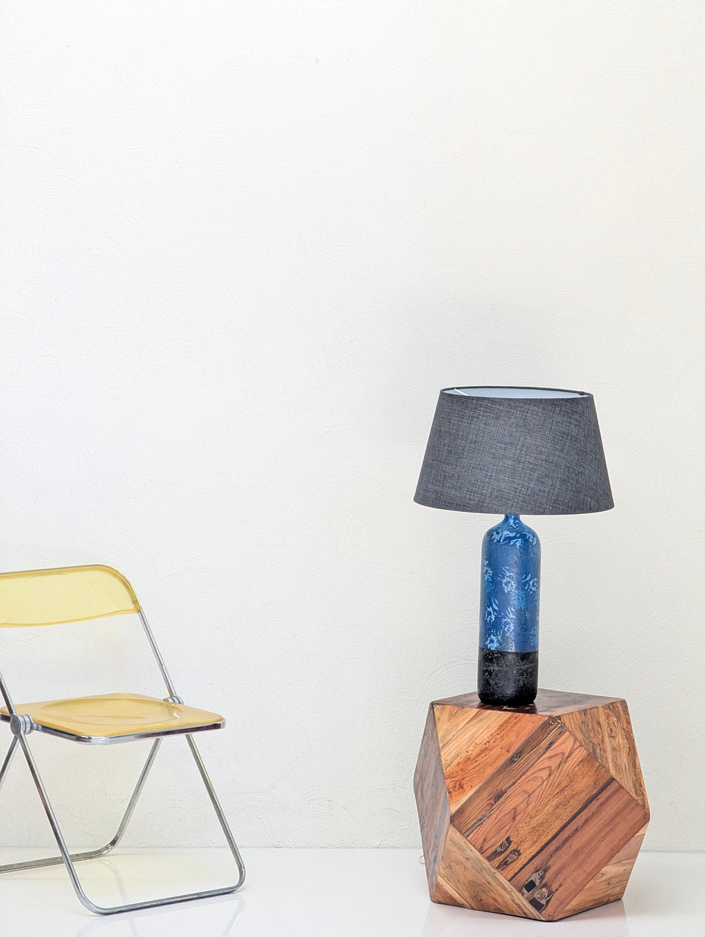 Vintage 1970s Brutalist Cylinder Lamp – Heavy Gauge Steel & Original Blue Glaze