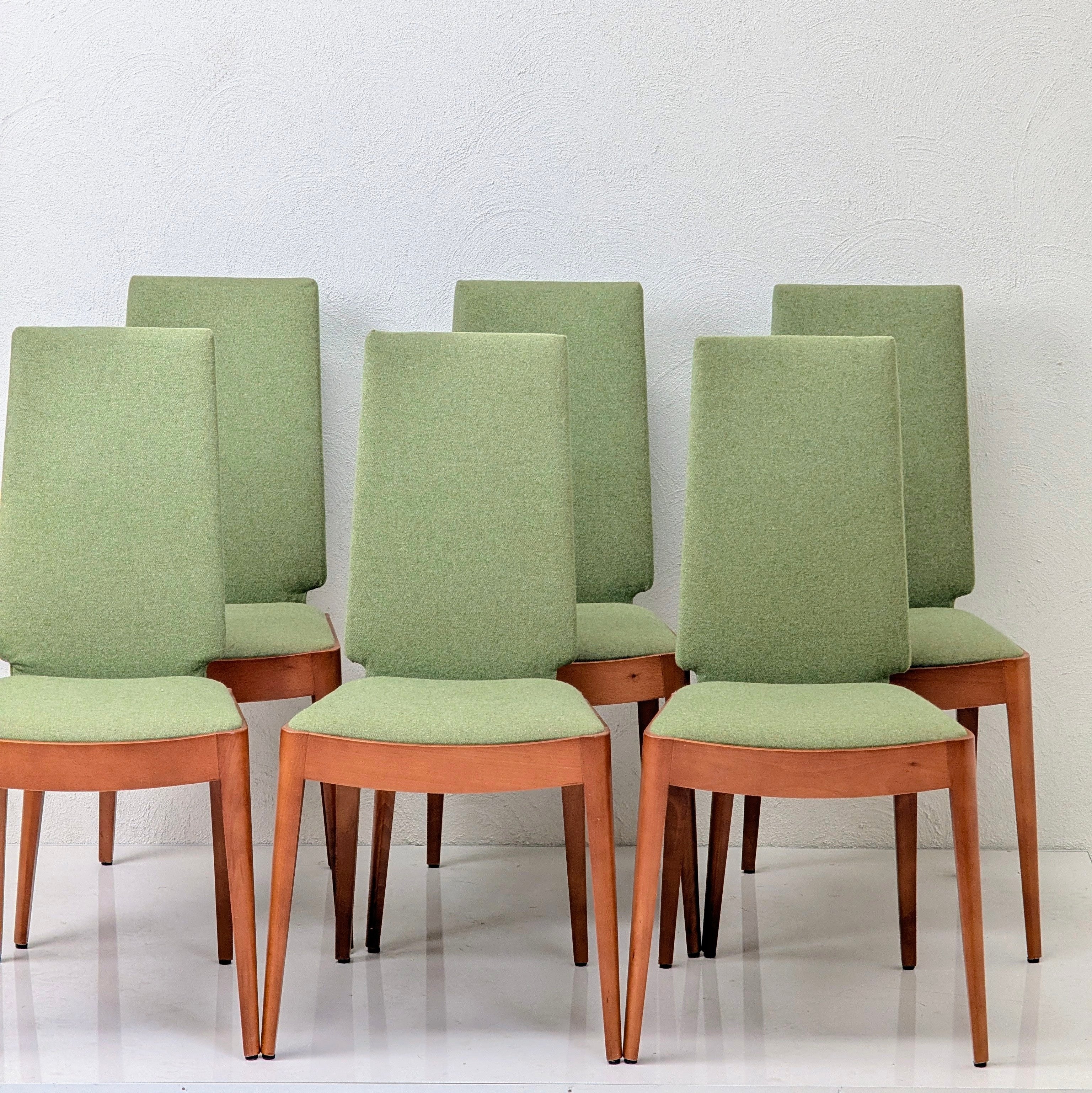 Set of 6 High-Back Dining Chairs – Newly Upholstered in Warwick ‘Wasabi’