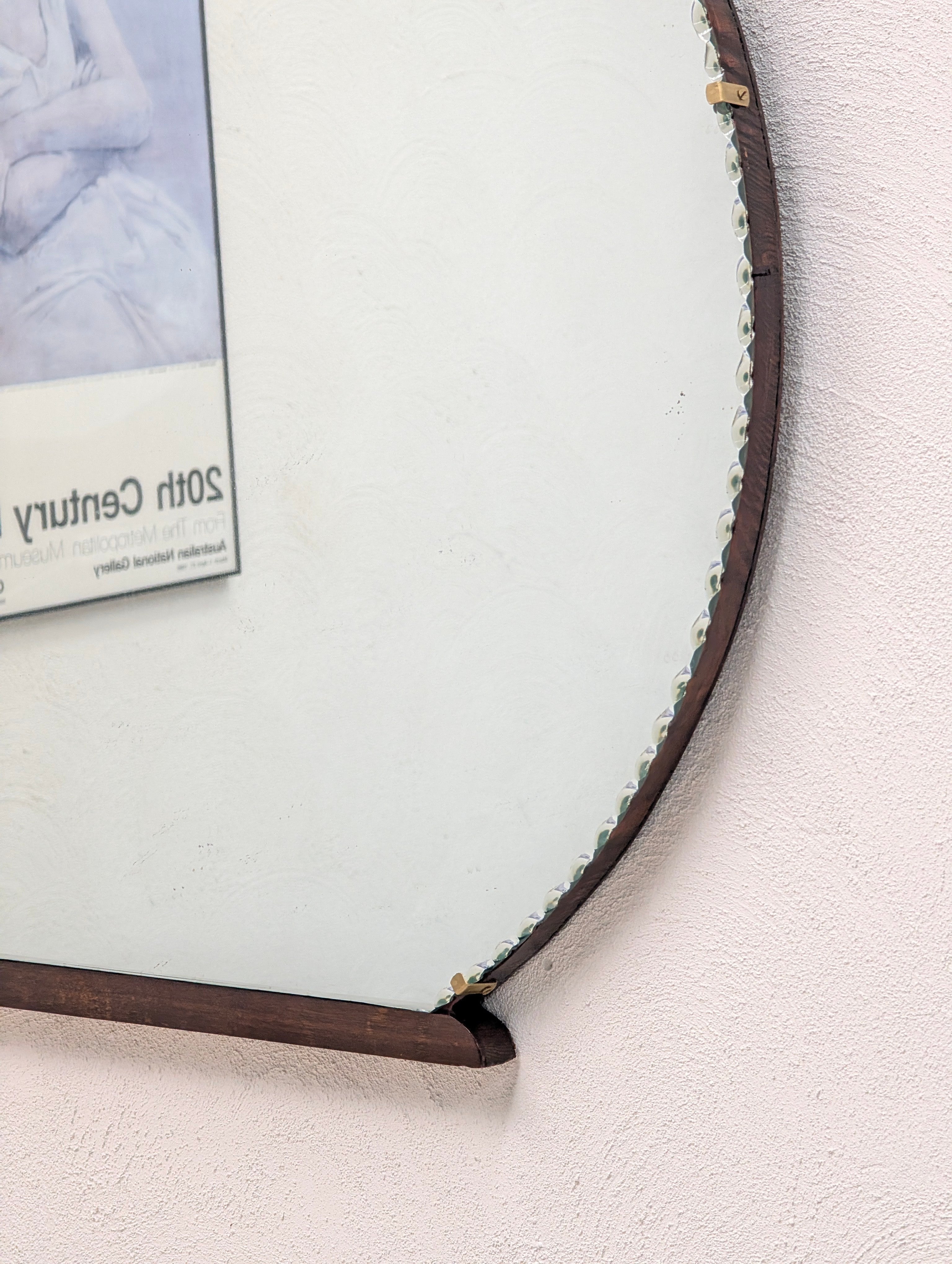 Original Art Deco Bevelled Wall Mirror | Scalloped Cloud Edge
