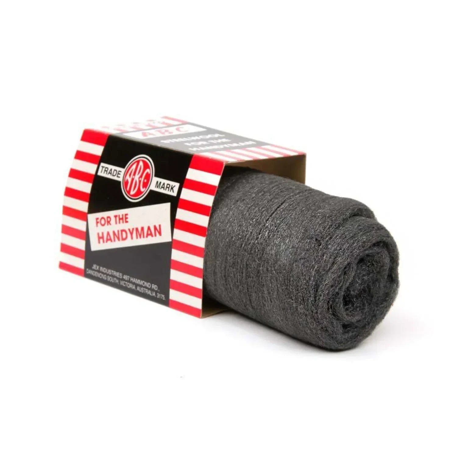 ABC steel wool roll in black and red packaging labeled for the handyman