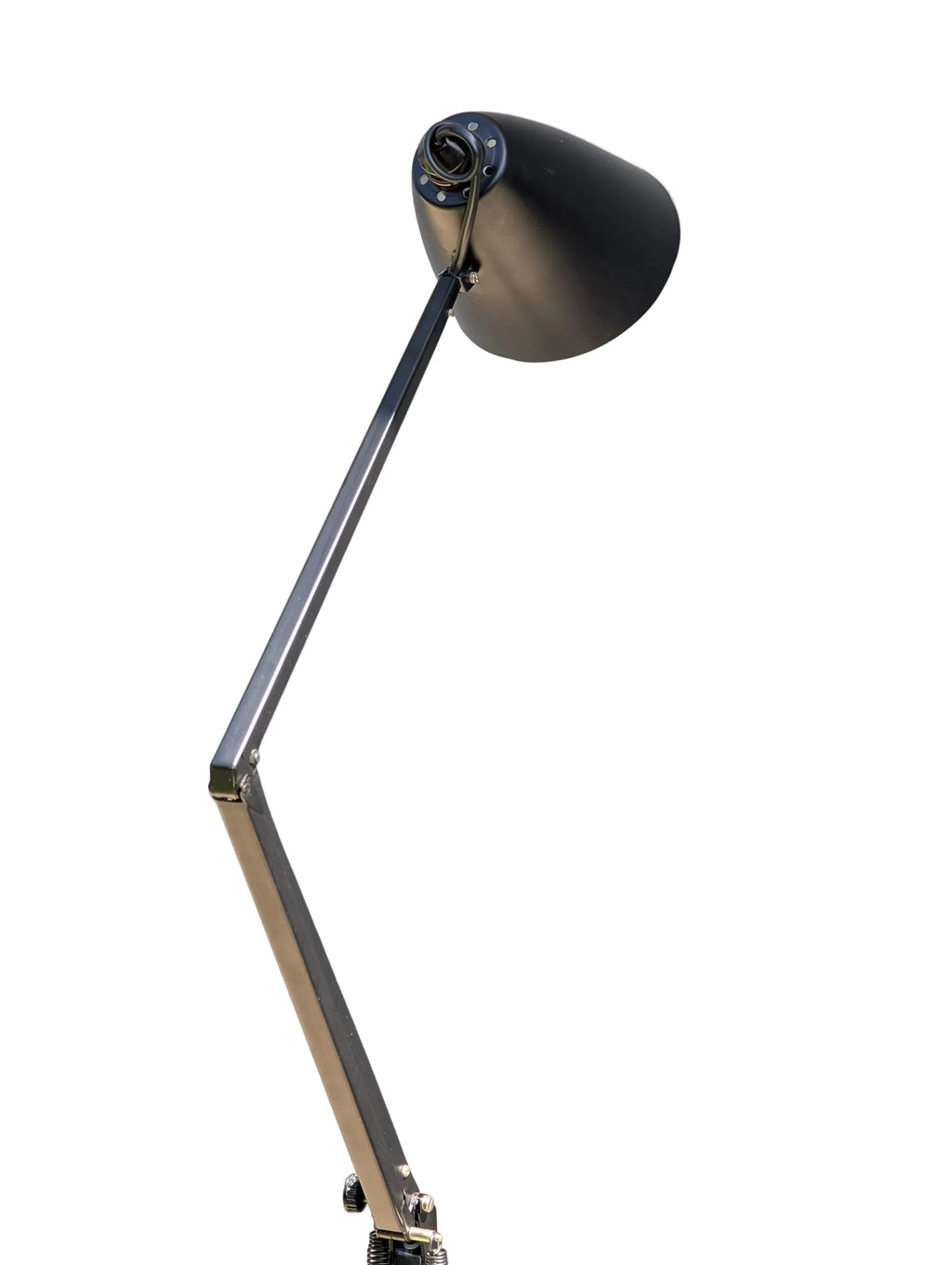 Adjustable black metal desk lamp with angled arm and cone-shaped shade