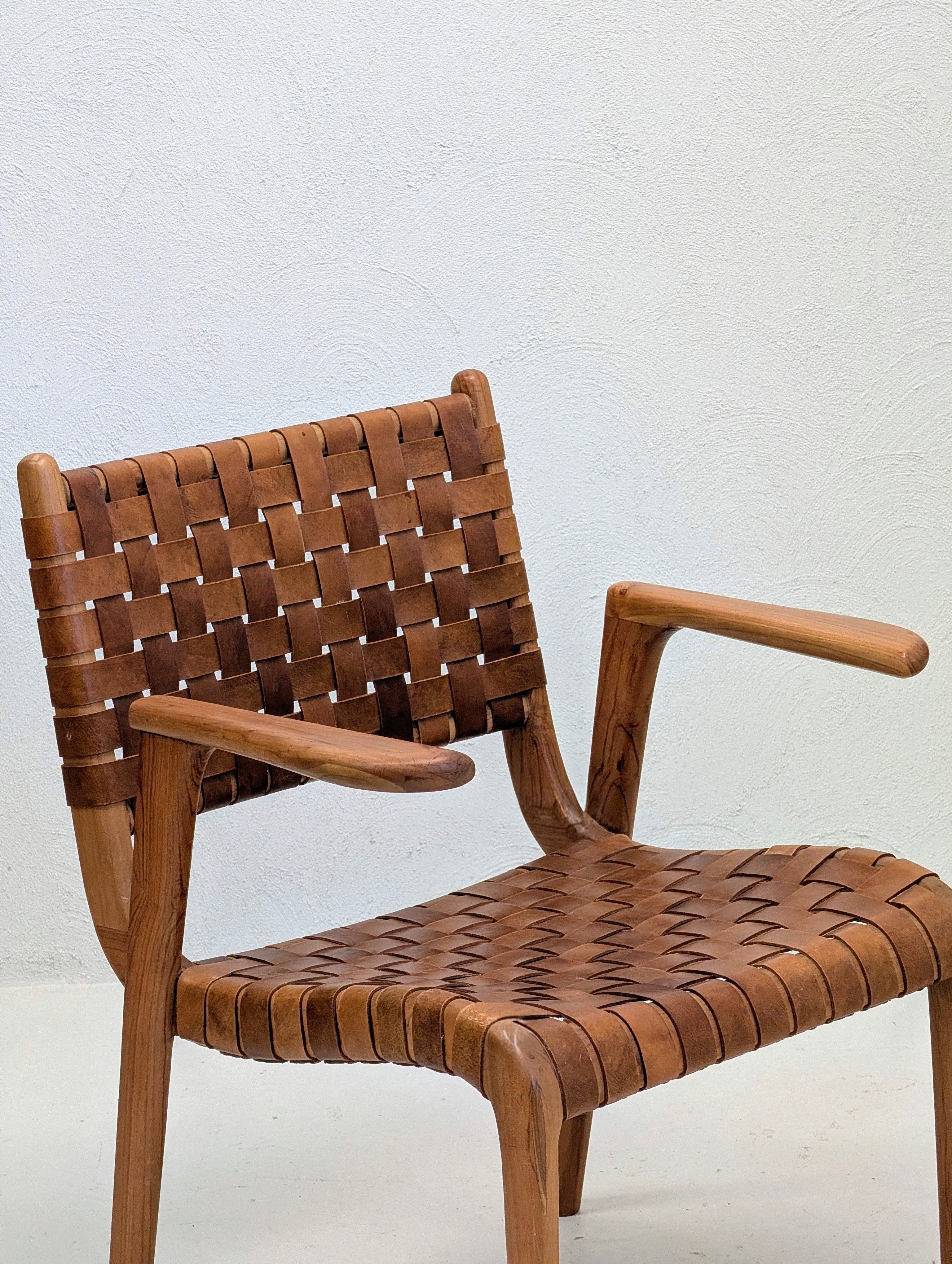 Pair of Vintage Woven Saddle Leather Armchairs