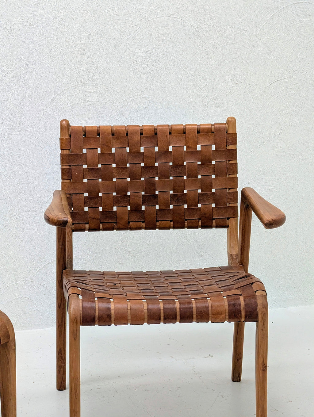 Pair of Vintage Woven Saddle Leather Armchairs