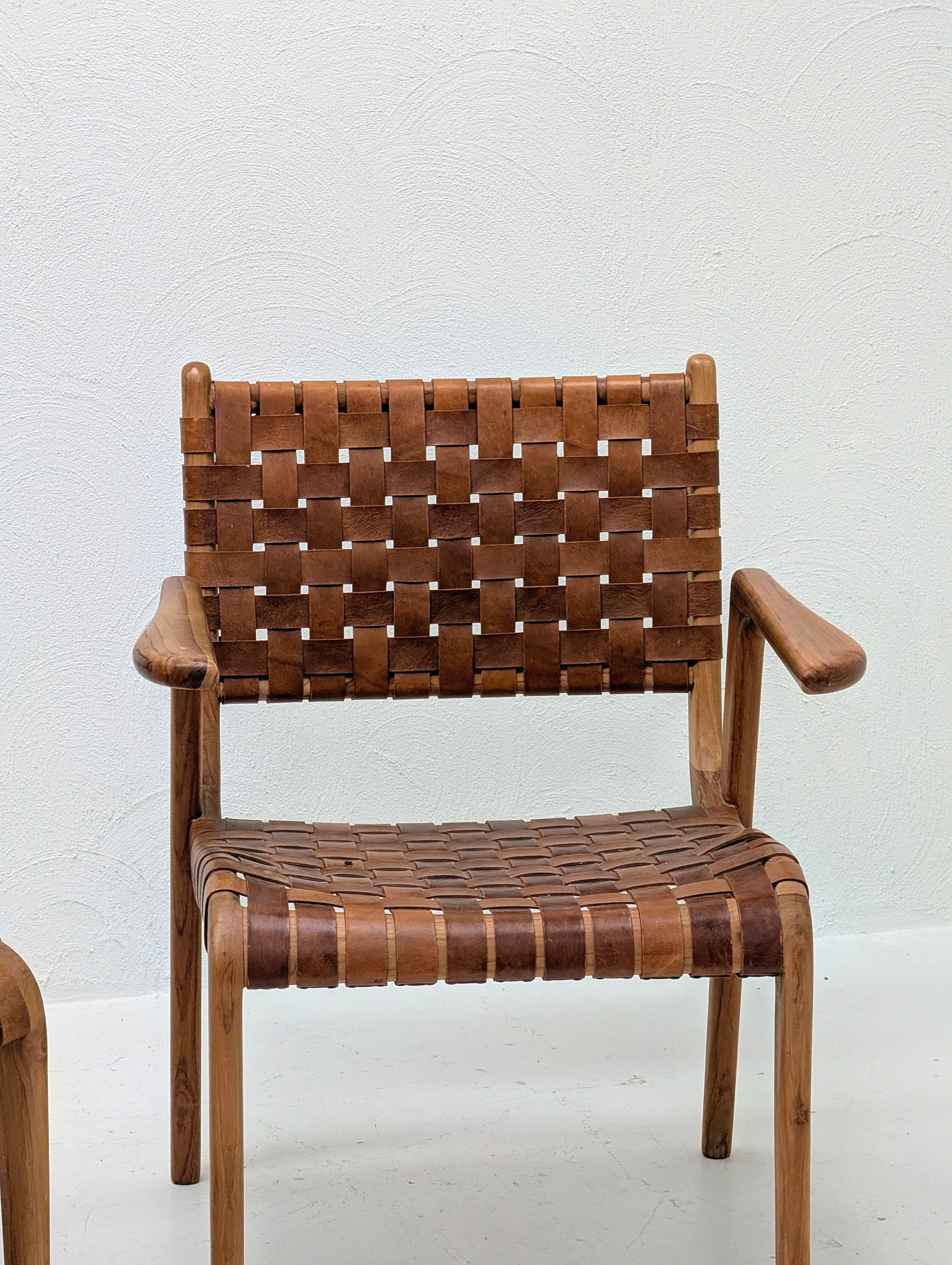 Pair of Vintage Woven Saddle Leather Armchairs