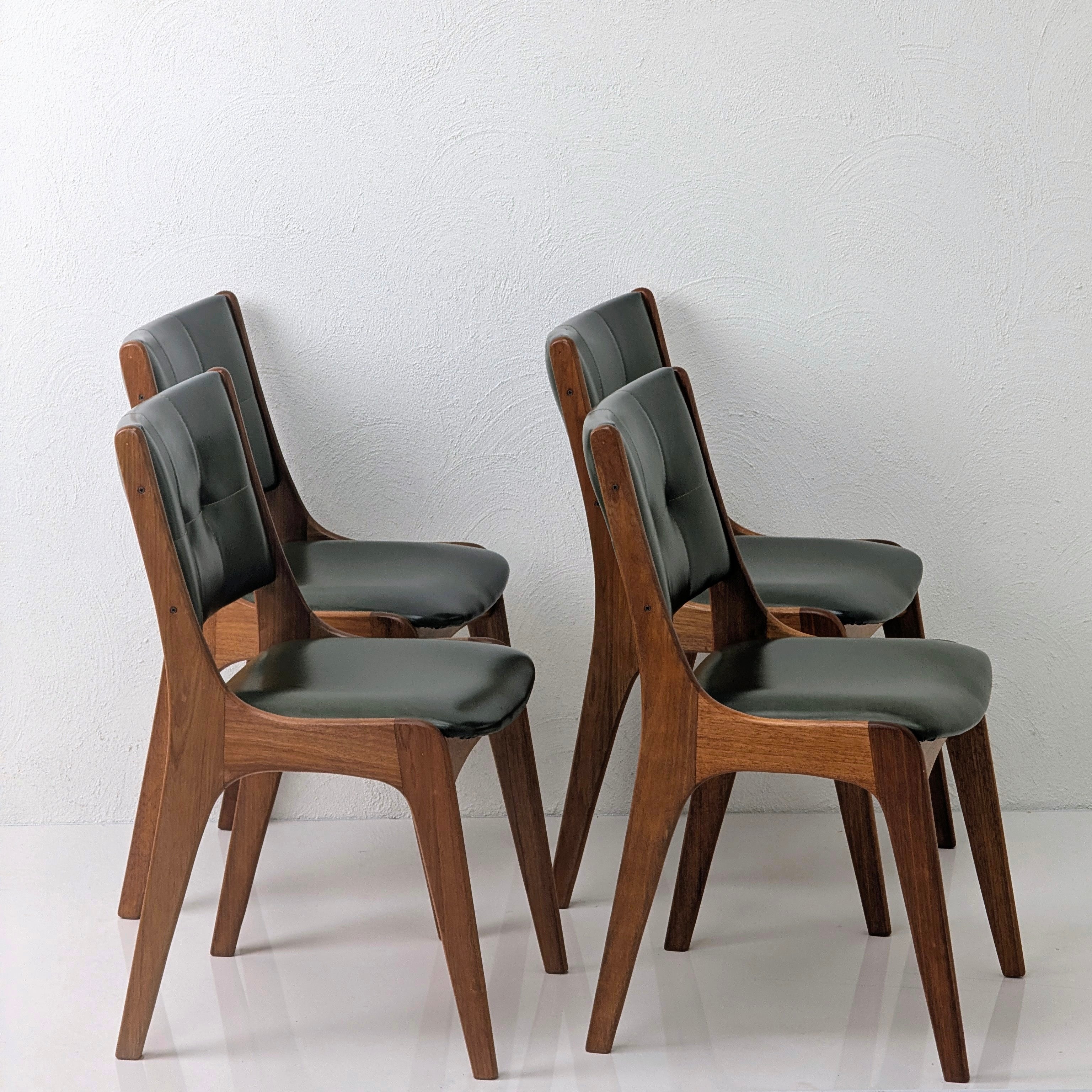 Set of 4 MCM Dining Chairs by Alron – Rare Olive Vinyl & Restored Blackwood