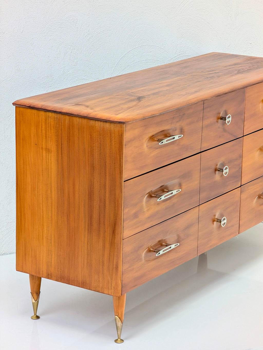 Restored c.1977 Burgess Solid Oak 'Atomic' Lowboy Dresser