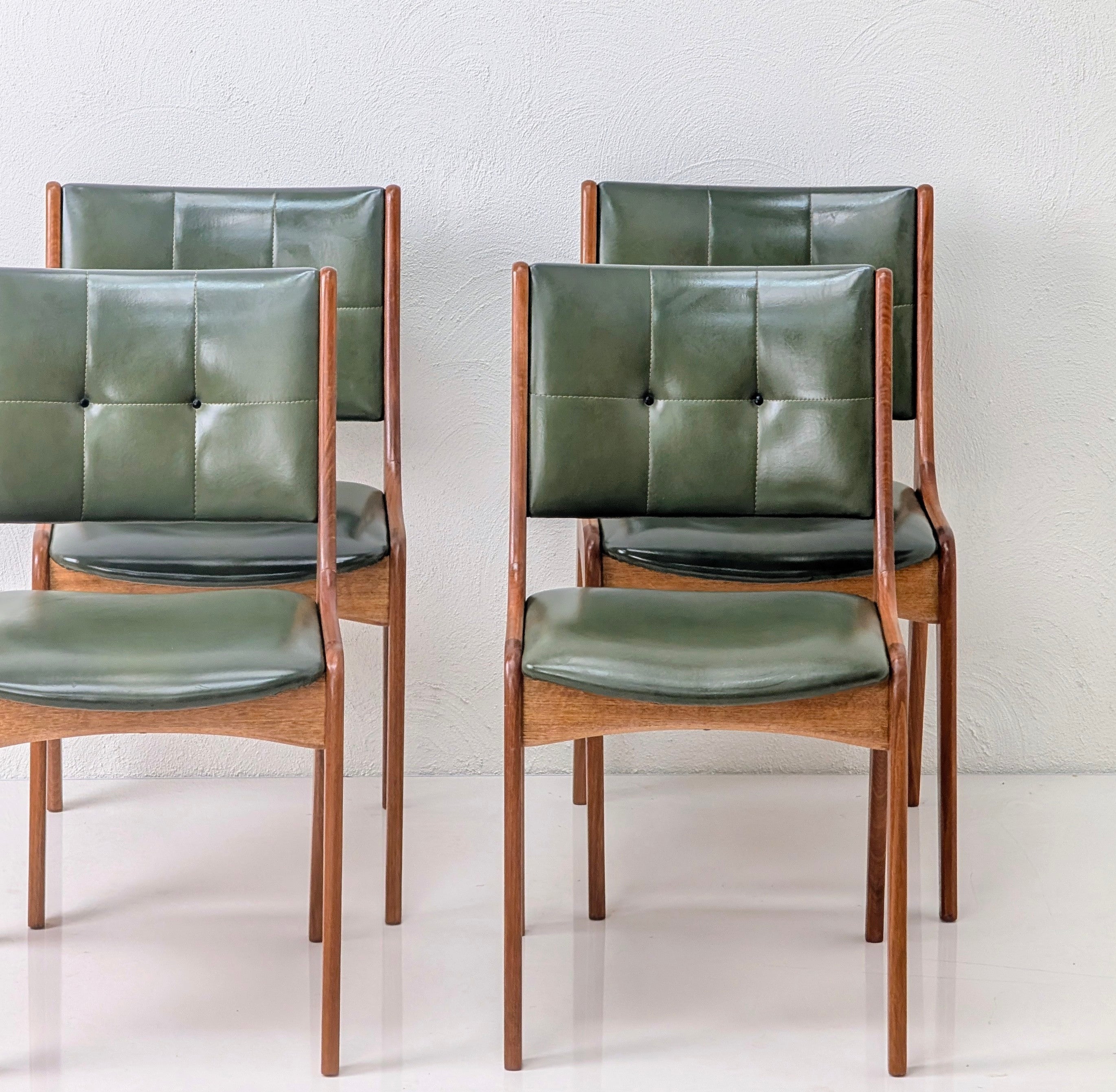 Set of 4 MCM Dining Chairs by Alron – Rare Olive Vinyl & Restored Blackwood