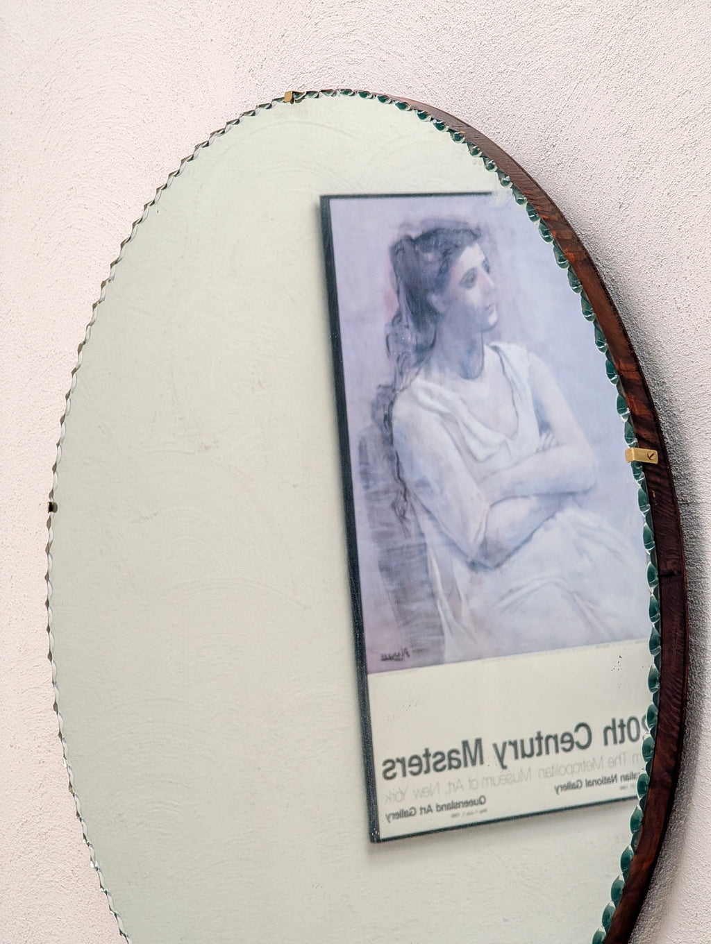 Original Art Deco Bevelled Wall Mirror | Scalloped Cloud Edge