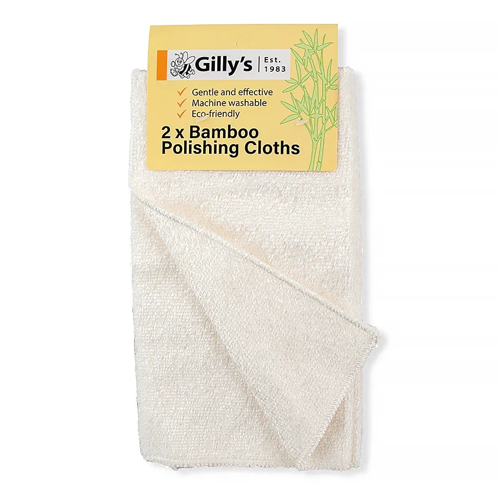 Gilly's 2 pack bamboo polishing cloths, cream color, eco-friendly cleaning product