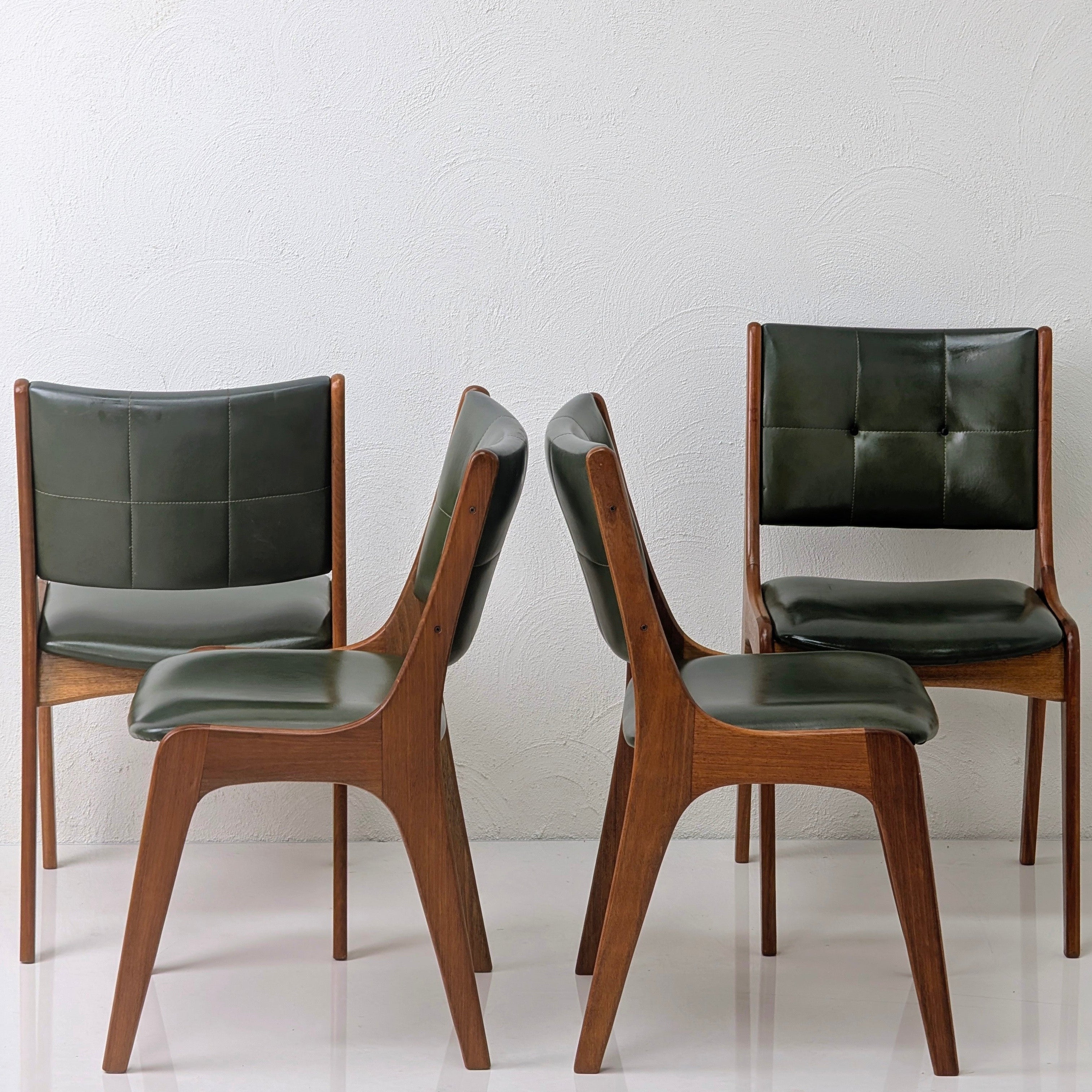 Set of 4 MCM Dining Chairs by Alron – Rare Olive Vinyl & Restored Blackwood