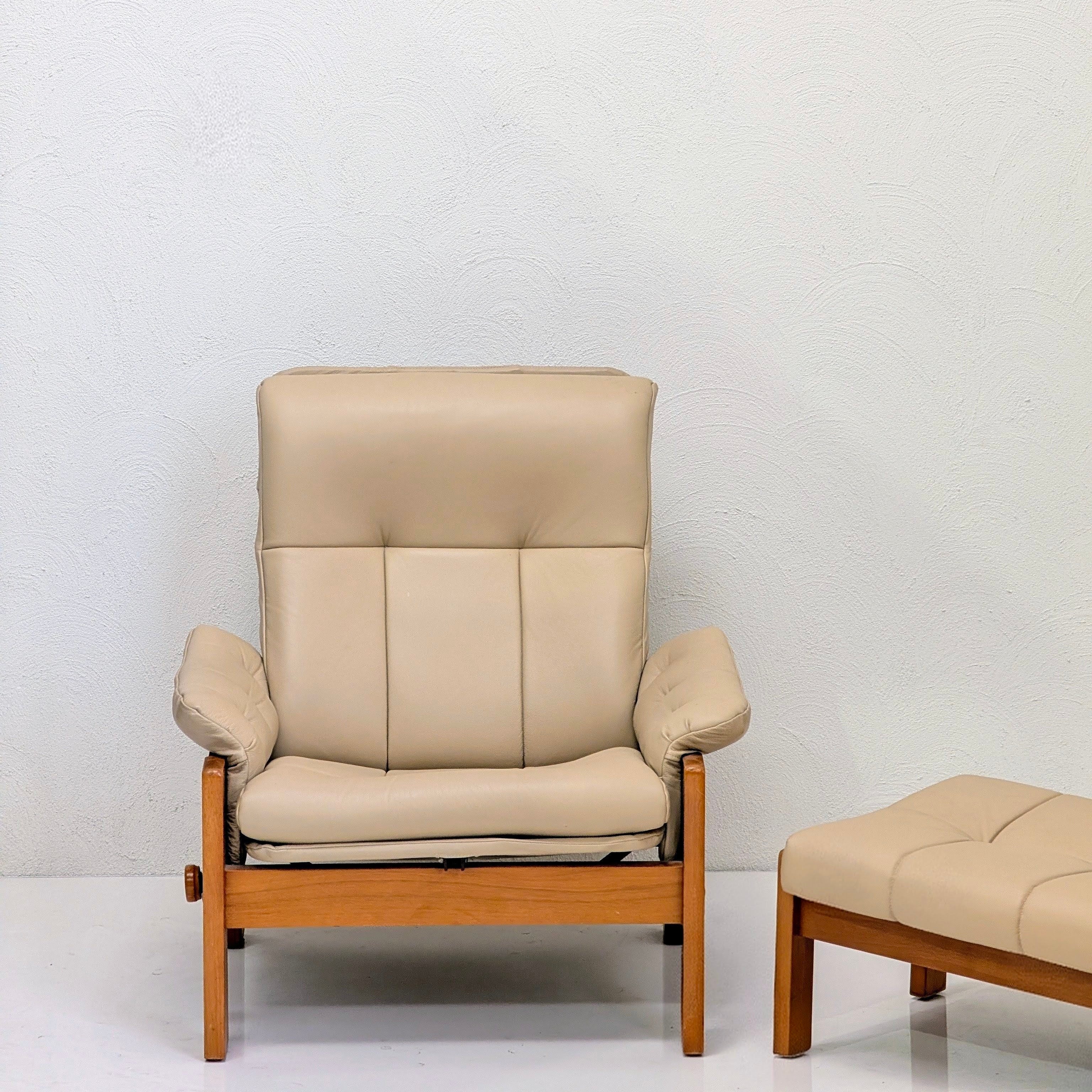 Danish Deluxe High-Back Recliner & Matching Ottoman | Sand Leather